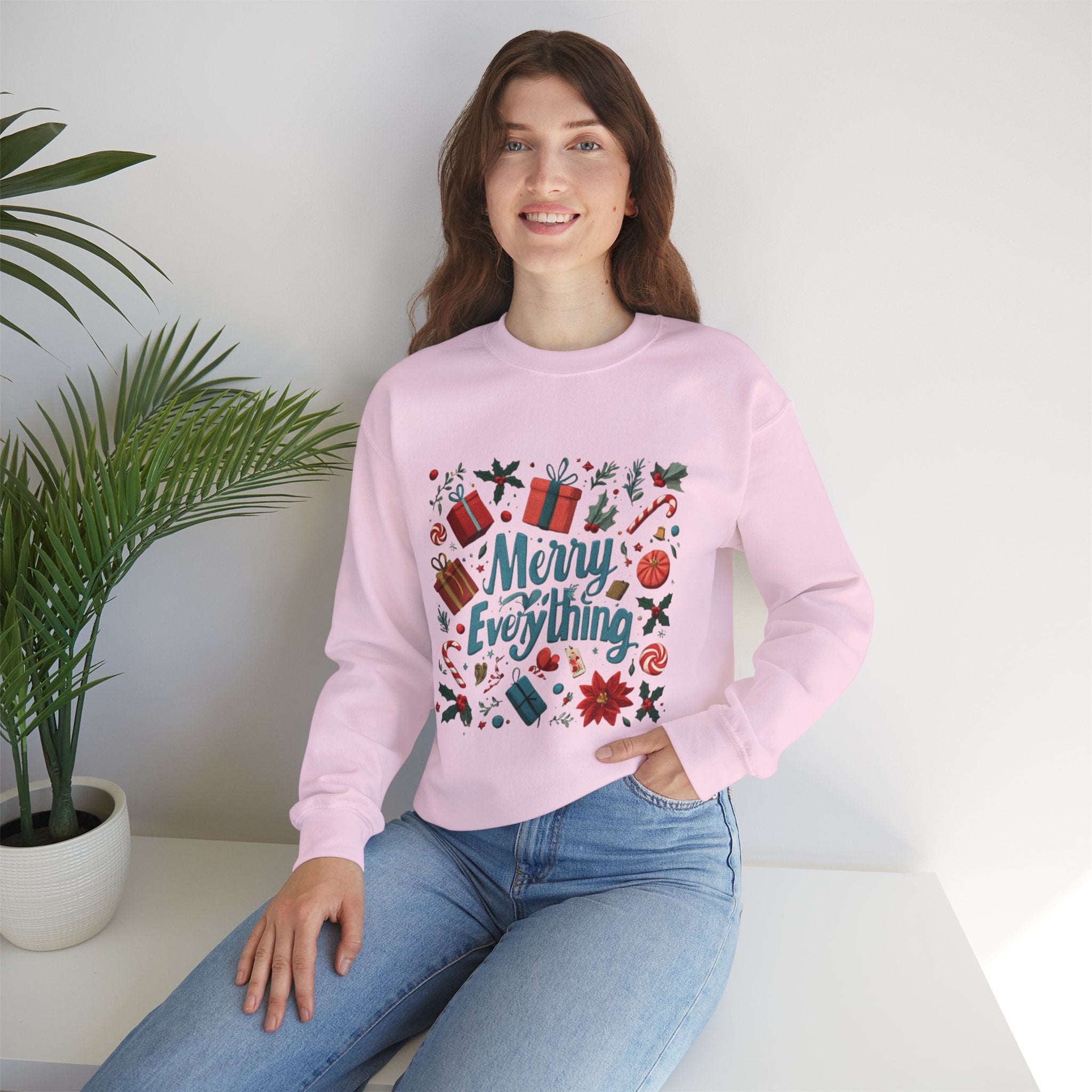 Crewneck Sweatshirt - Merry Everything Holiday Graphic Sweatshirt