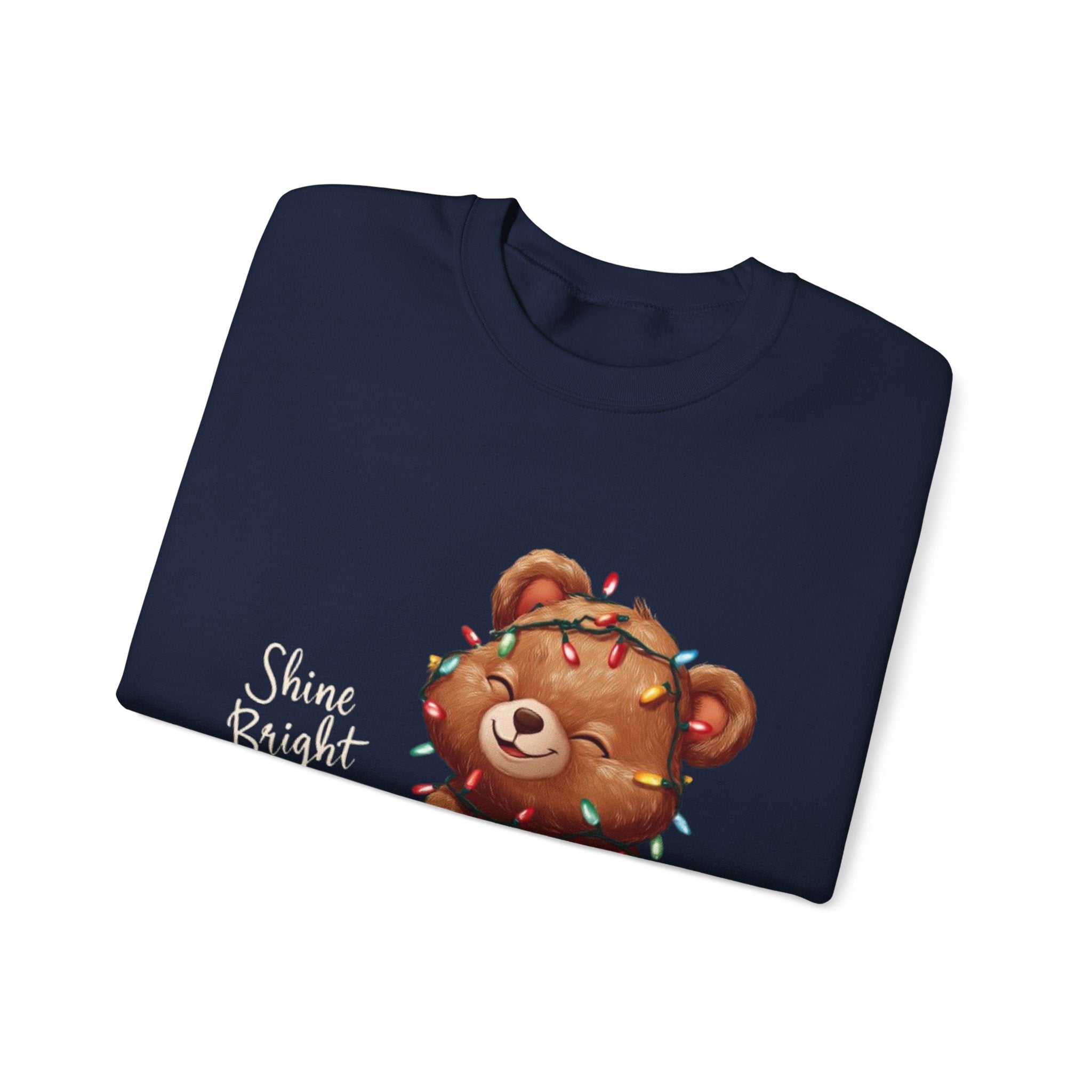 Crewneck Sweatshirt — Cute Teddy Wrapped in Christmas Lights Holiday Pullover