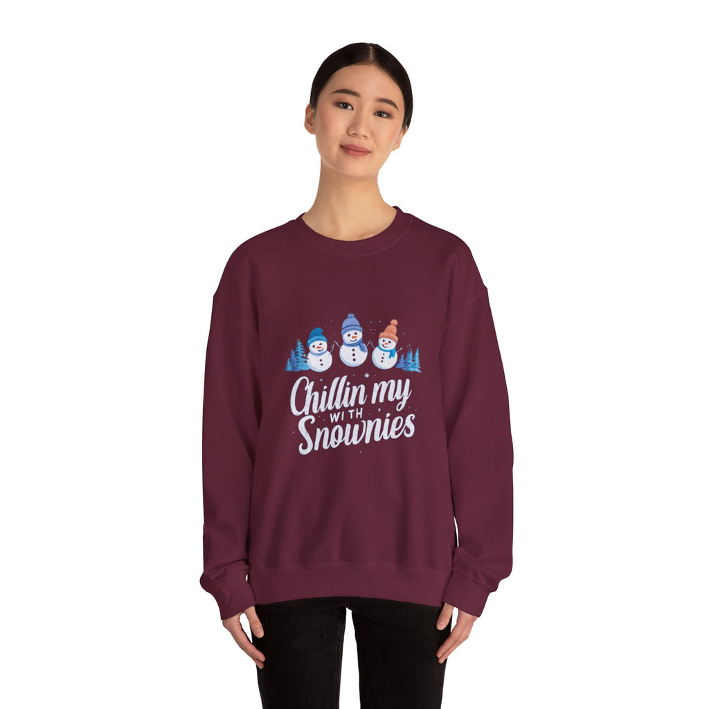 Crewneck Sweatshirt — "Chillin' My With Snowmies" Cute Snowman Holiday Pullover