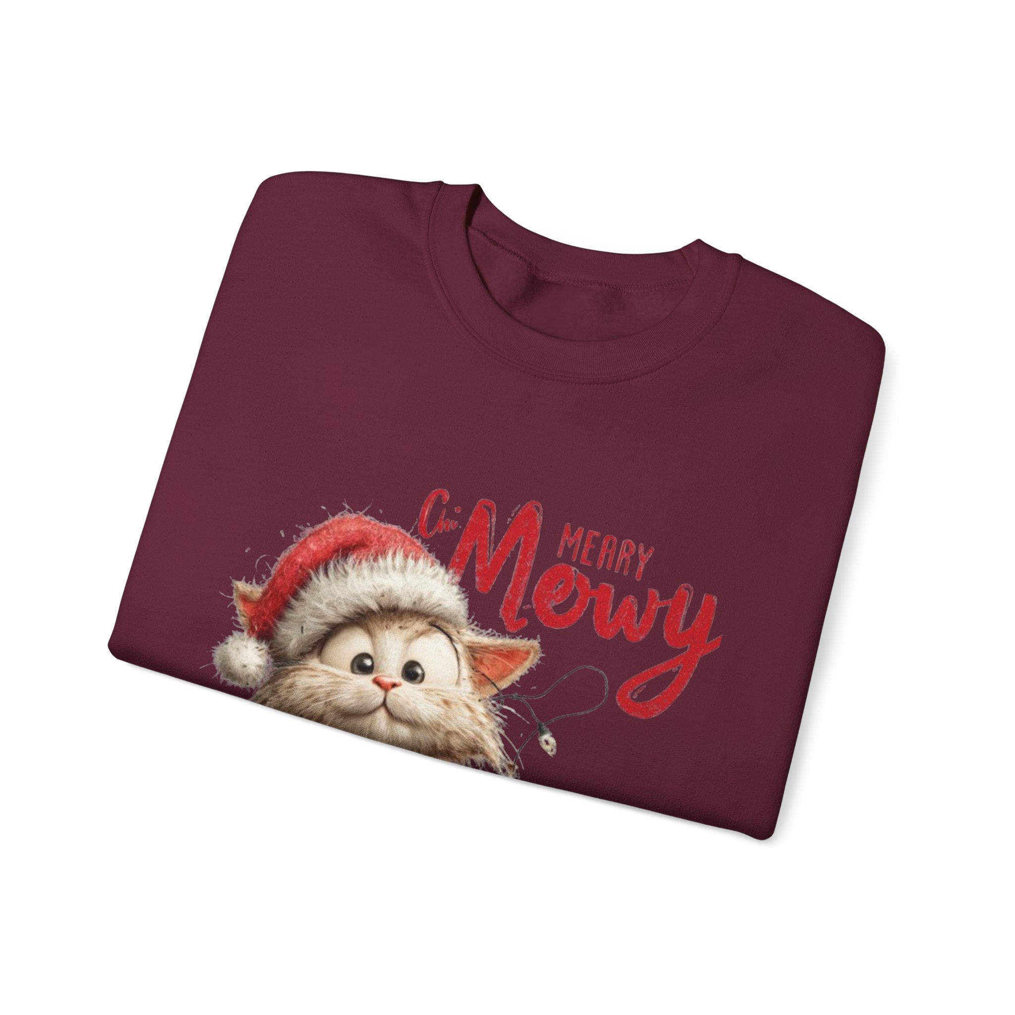 Merry Mewry Cat Sweatshirt — Cute Christmas Kitty Crewneck