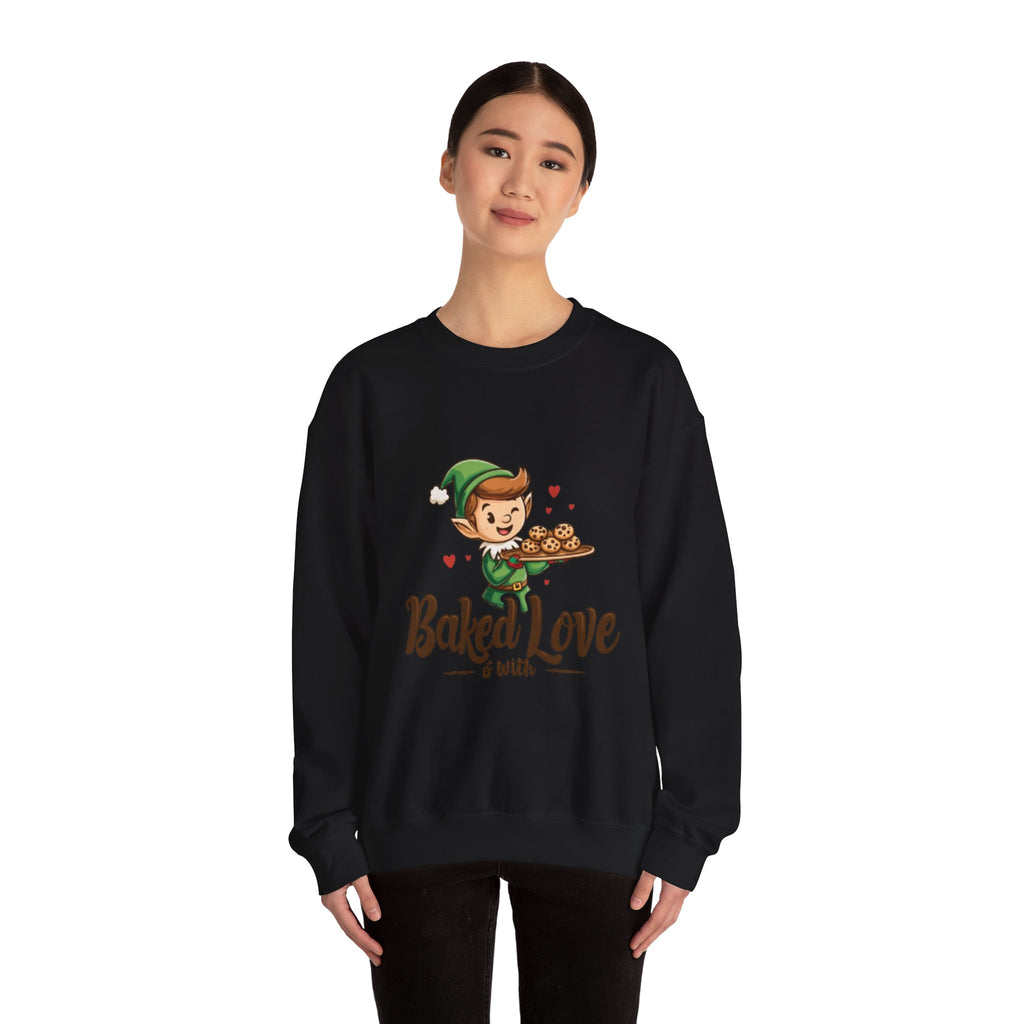 Crewneck Sweatshirt — "Baked with Love" Elf Cookie Baker Holiday Tee