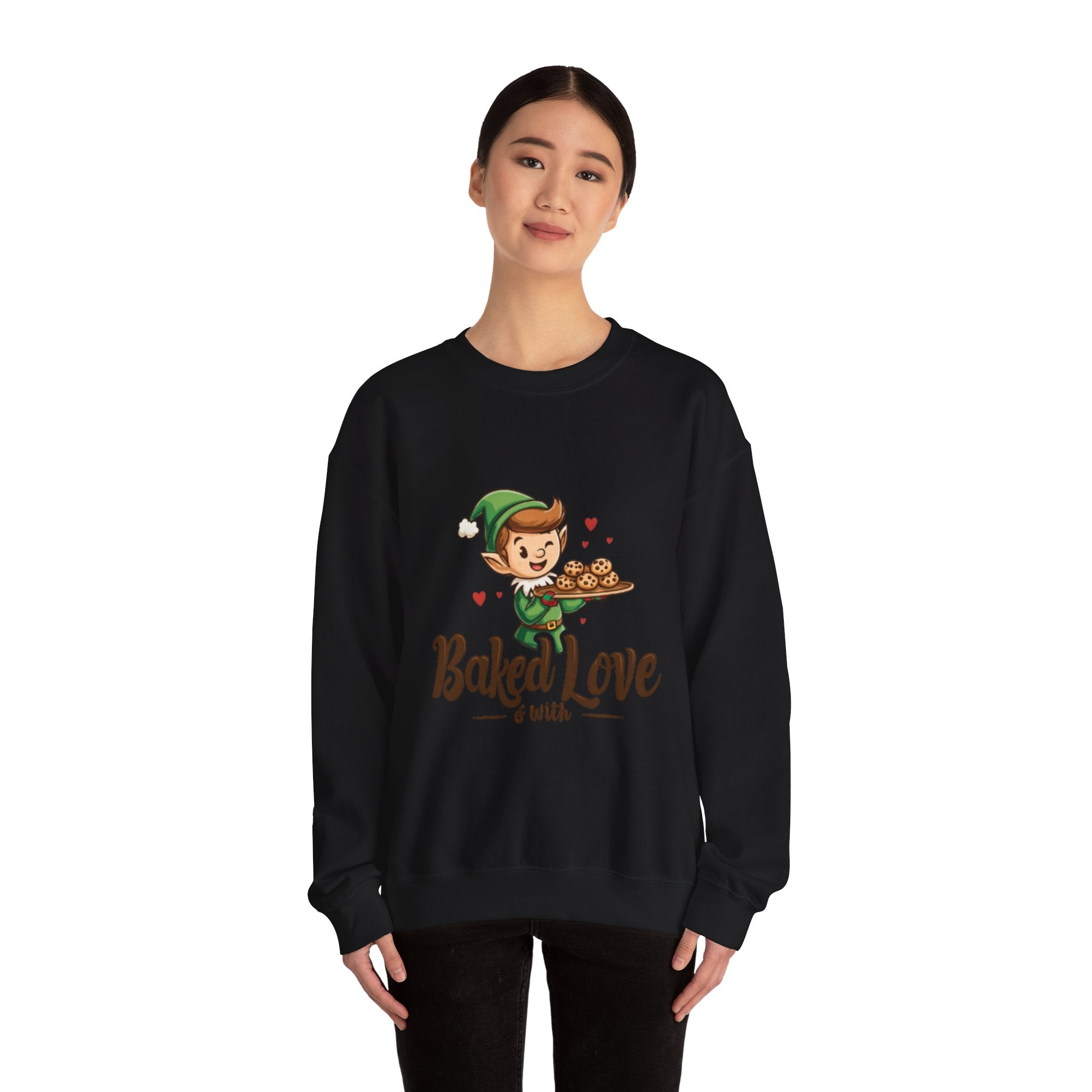 Crewneck Sweatshirt — "Baked with Love" Elf Cookie Baker Holiday Tee