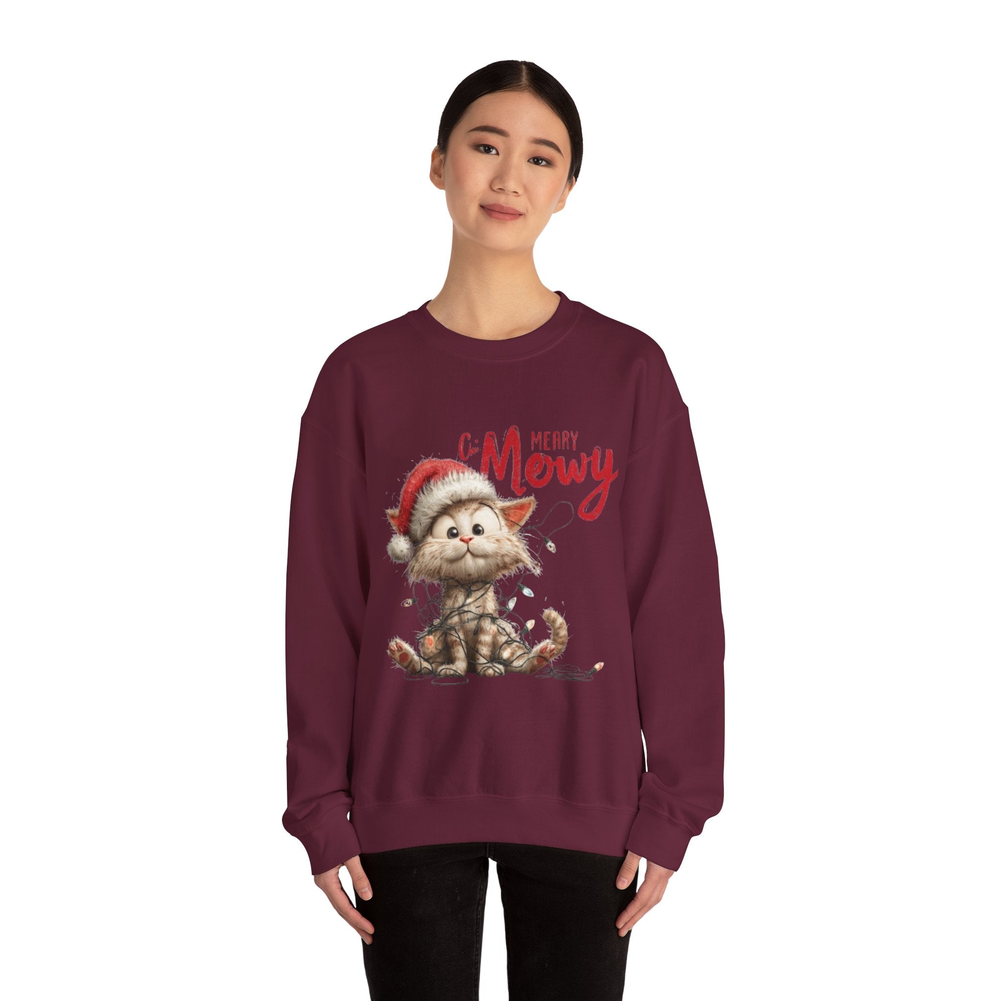 Merry Mewry Cat Sweatshirt — Cute Christmas Kitty Crewneck