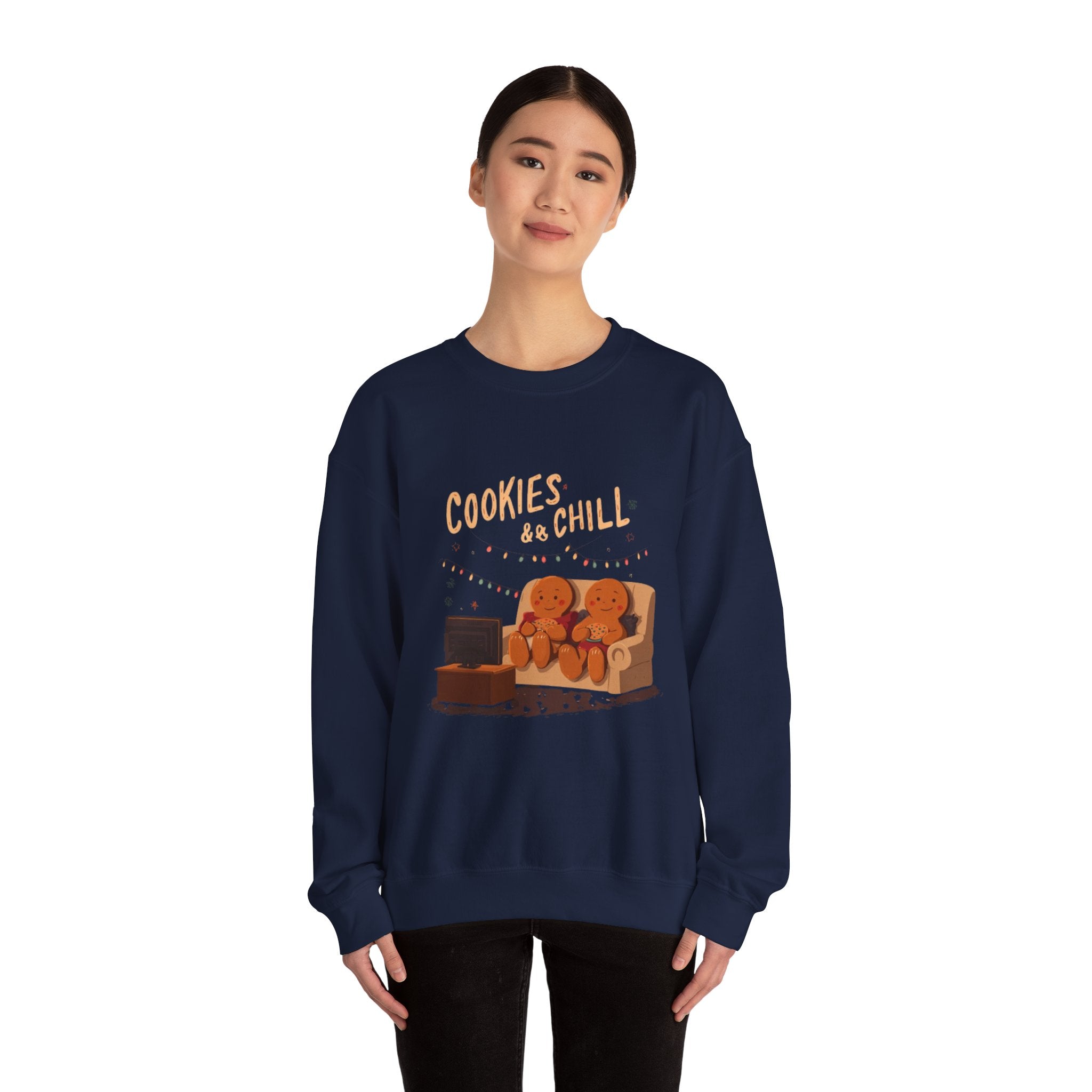 Cookies & Chill Sweatshirt — Cute Gingerbread Movie Night Crewneck