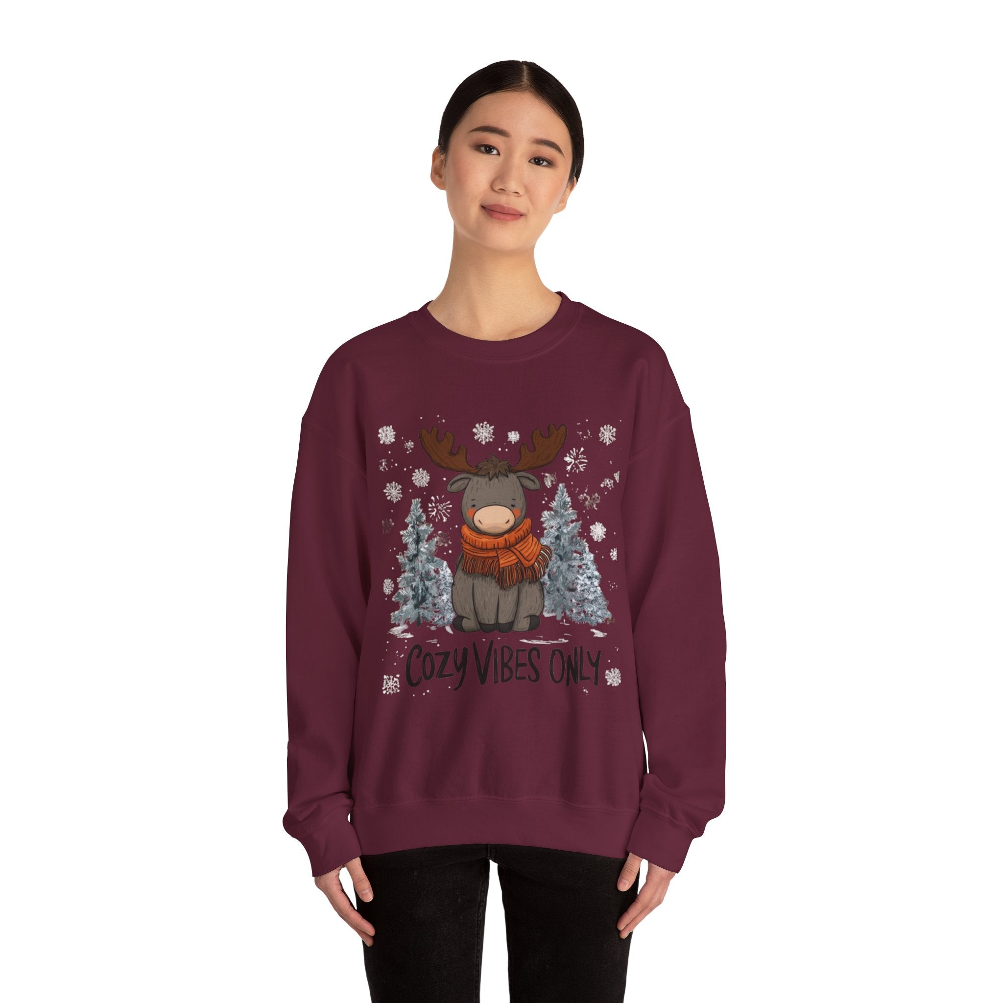 Cozy Vibes Only Sweatshirt — Cute Winter Moose Crewneck