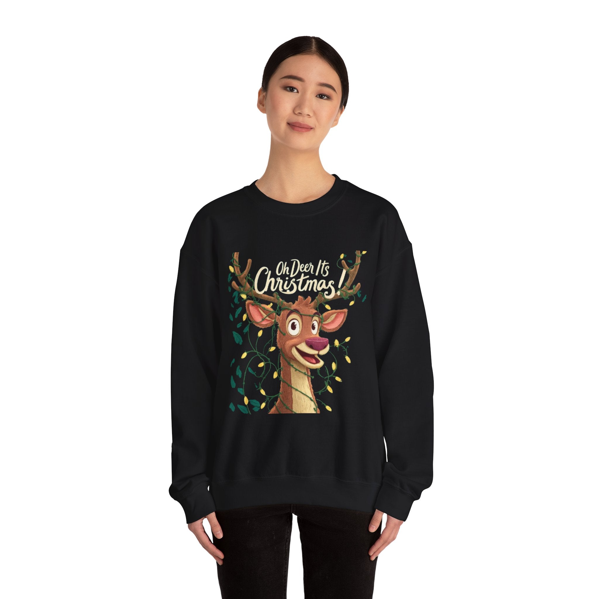 Christmas Reindeer Sweatshirt – "Oh Deer It's Christmas" Cute Holiday Crewneck