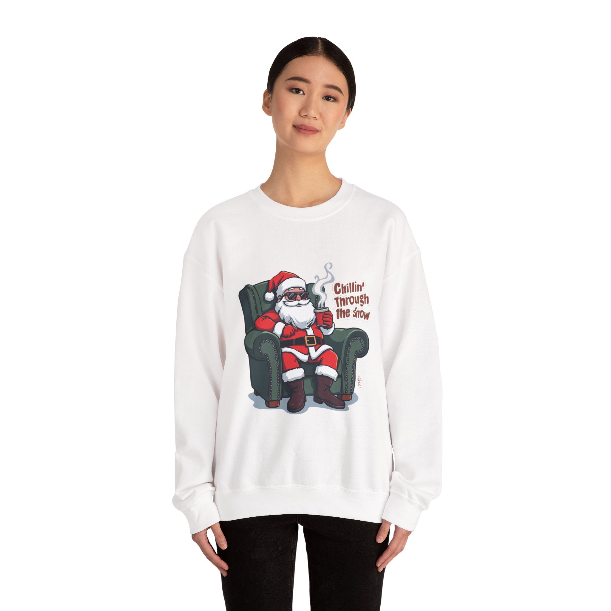 Chillin' Through the Snow Crewneck Sweatshirt — Relaxed Santa Christmas Pullover