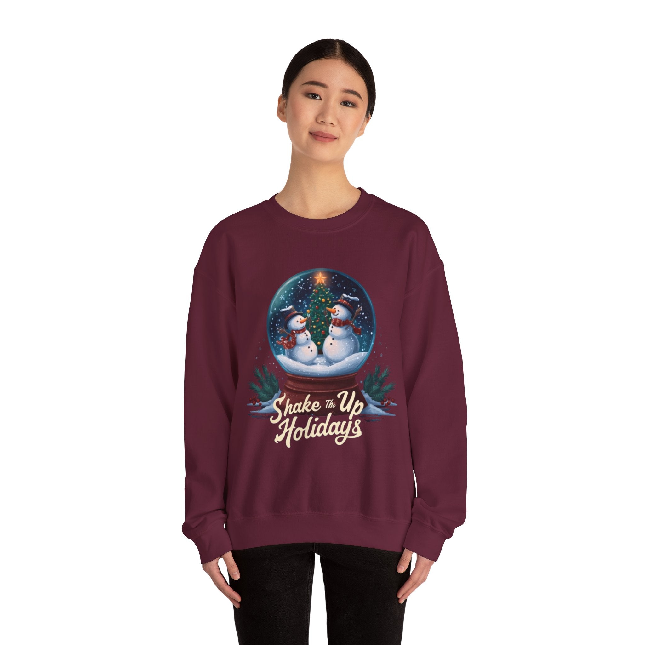 Snow Globe Snowmen Crewneck Sweatshirt — "Shake Me Up Mommy" Holiday Sweatshirt