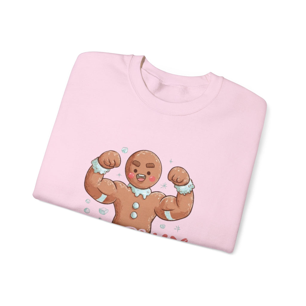Crewneck Sweatshirt — 'Freshly Iced & Ready' Muscular Gingerbread Holiday Sweatshirt