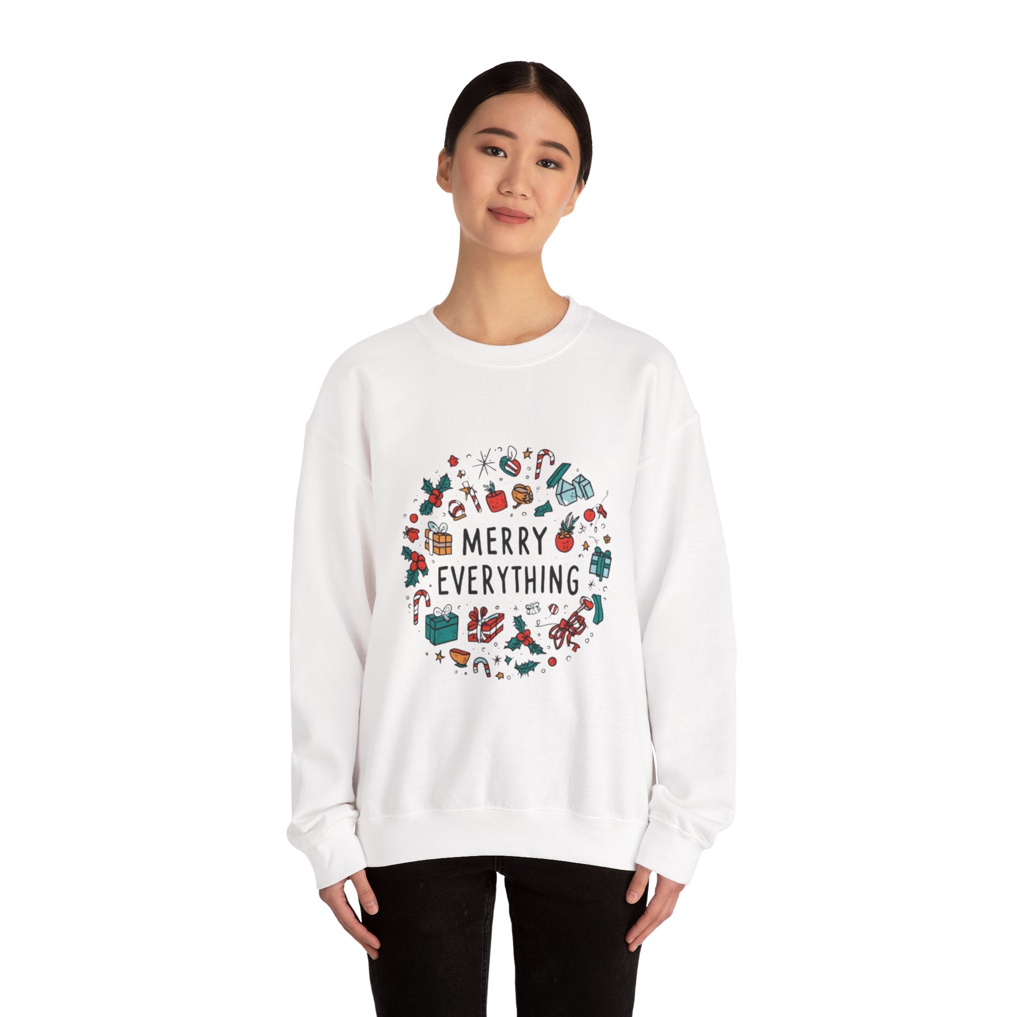 Merry Everything Crewneck Sweatshirt — Holiday Graphic Pullover