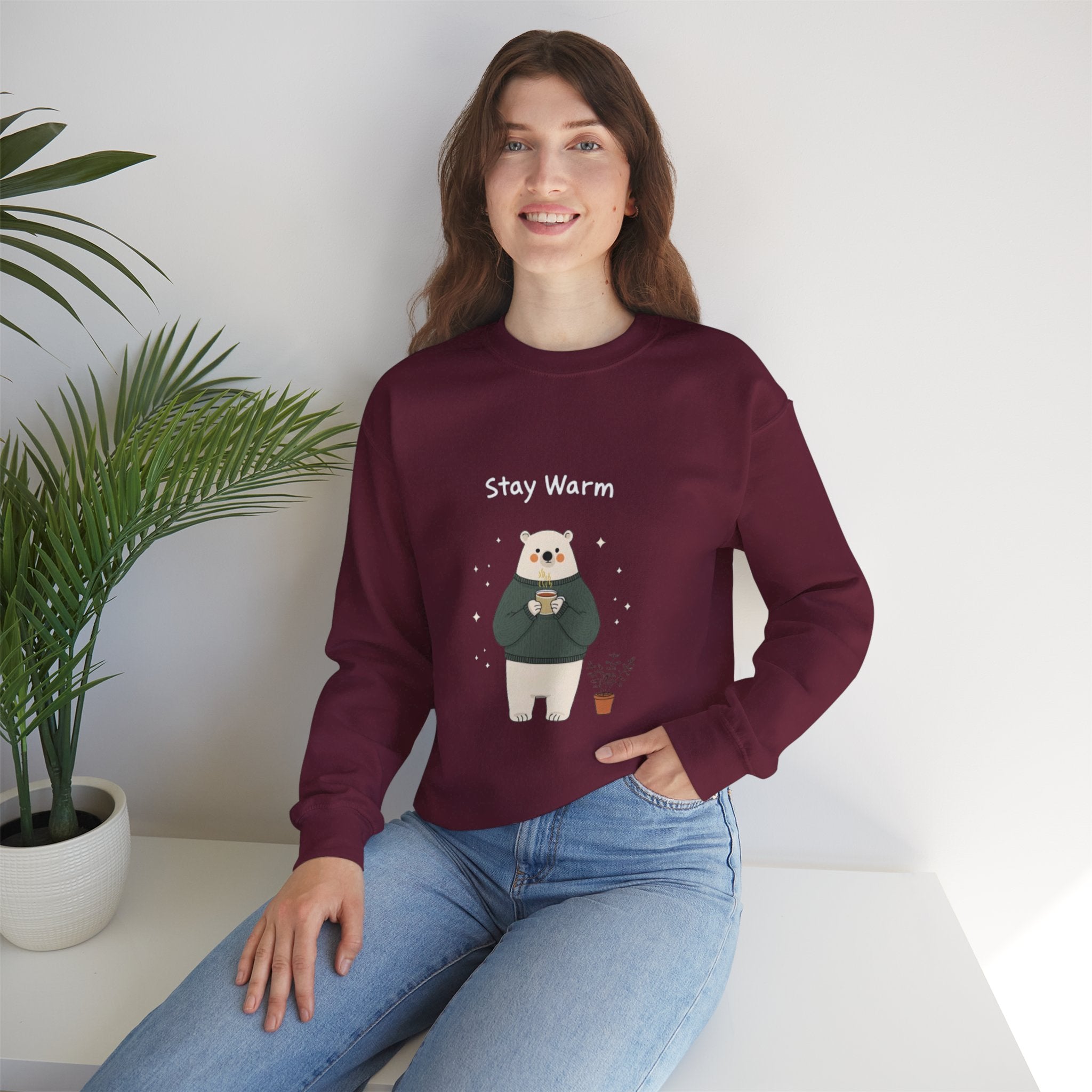 Bear with Coffee Crewneck Sweatshirt — Cozy Cute Graphic Pullover