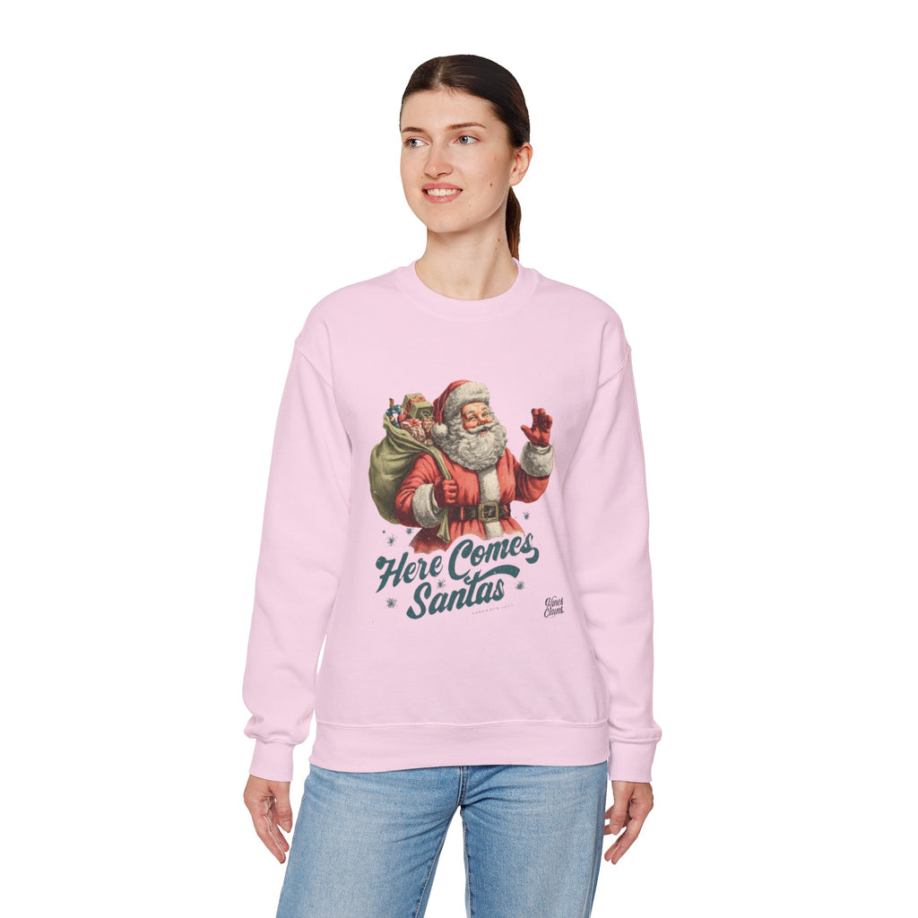 Santa Crewneck Sweatshirt — 'Here Comes Santa' Vintage Christmas Sweater