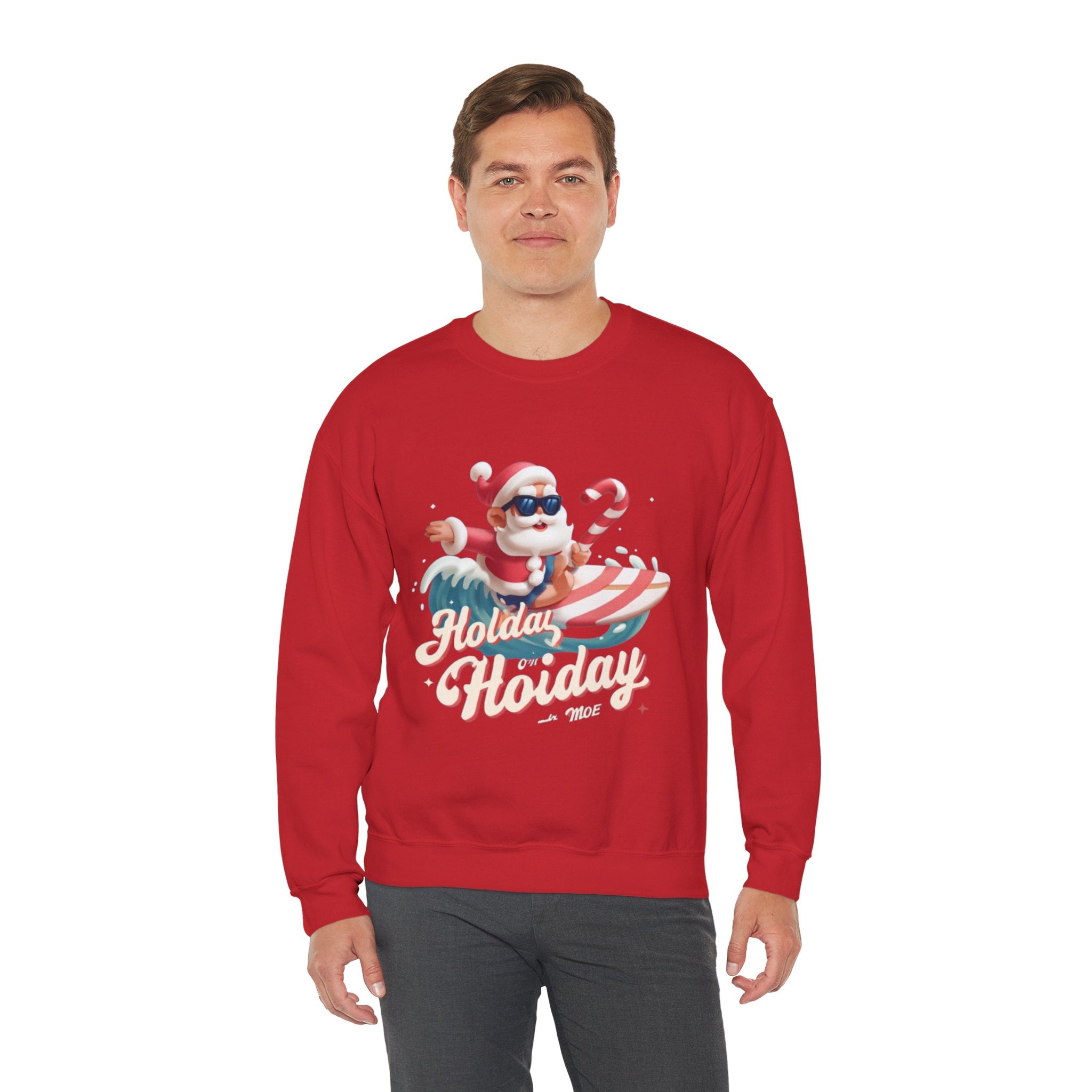 Holiday Holiday Crewneck Sweatshirt — Surfing Santa Christmas Sweatshirt