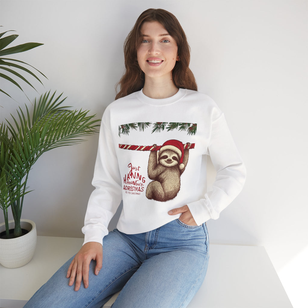 Christmas Sloth Crewneck Sweatshirt – "Just Hanging with My Advent-Christmas" Holiday Sweatshirt