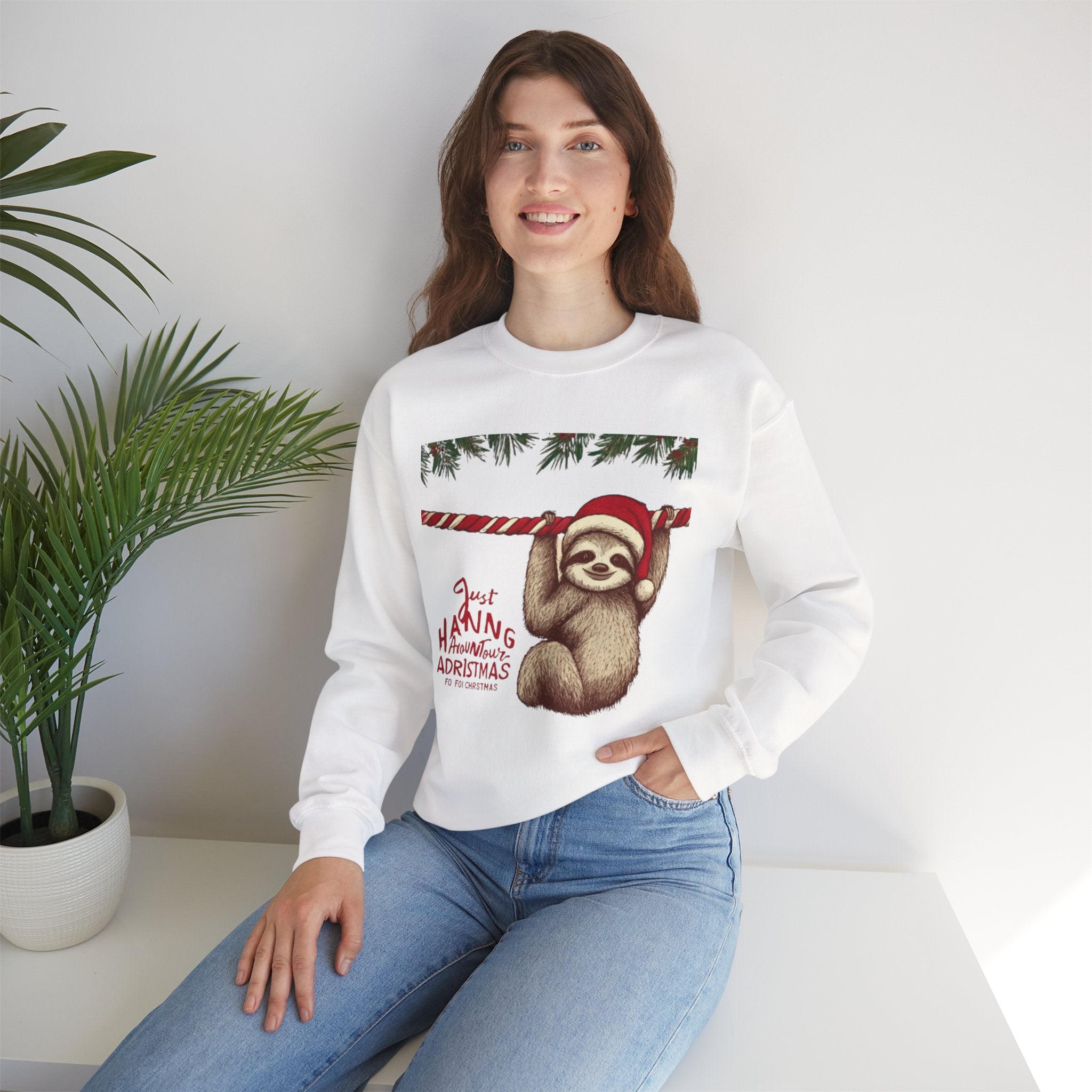 Christmas Sloth Crewneck Sweatshirt – "Just Hanging with My Advent-Christmas" Holiday Sweatshirt