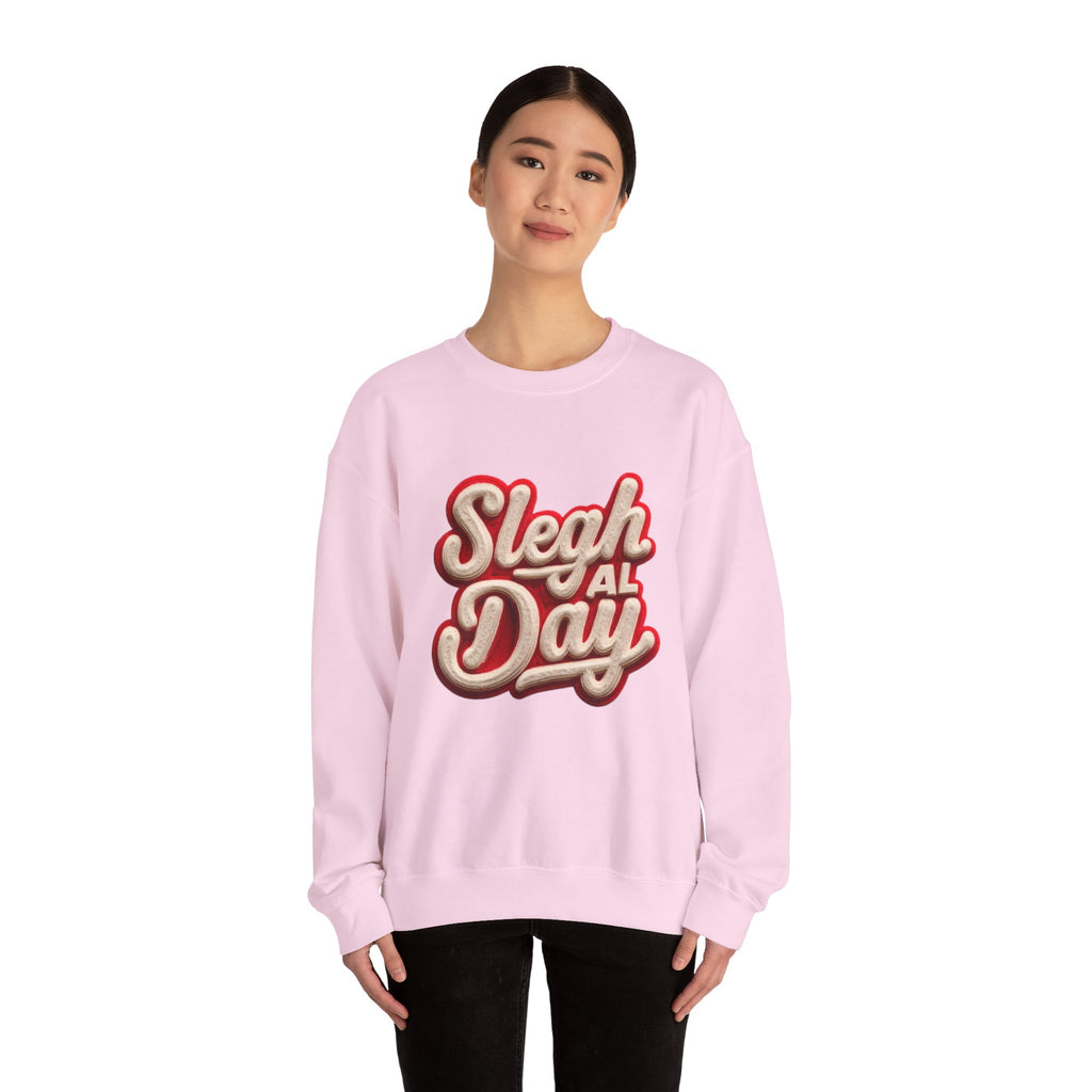 Crewneck Sweatshirt – "Sleigh All Day" Retro Christmas Holiday Pullover