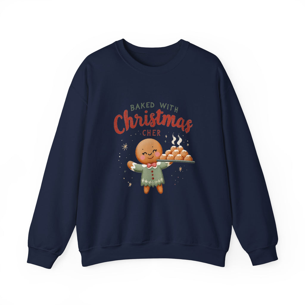 Crewneck Sweatshirt — "Baked With Christmas Cheer" Gingerbread Holiday Sweatshirt