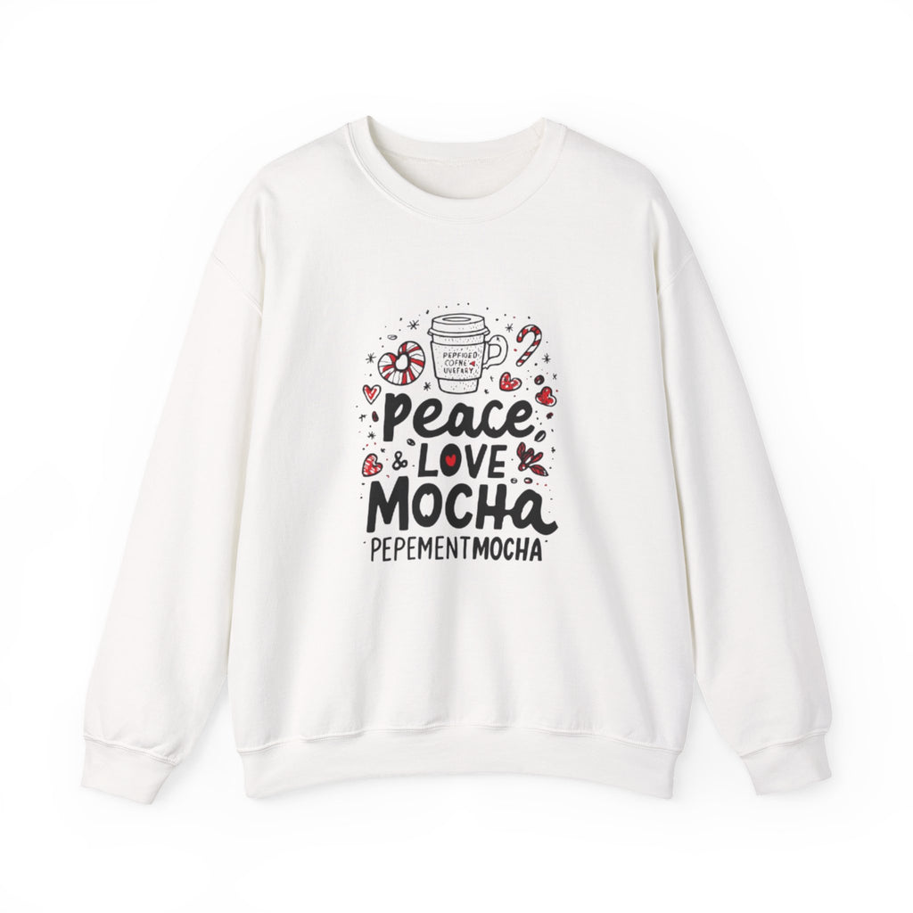 Peppermint Mocha Crewneck Sweatshirt — "Peace & Love Mocha" Holiday Coffee Sweater