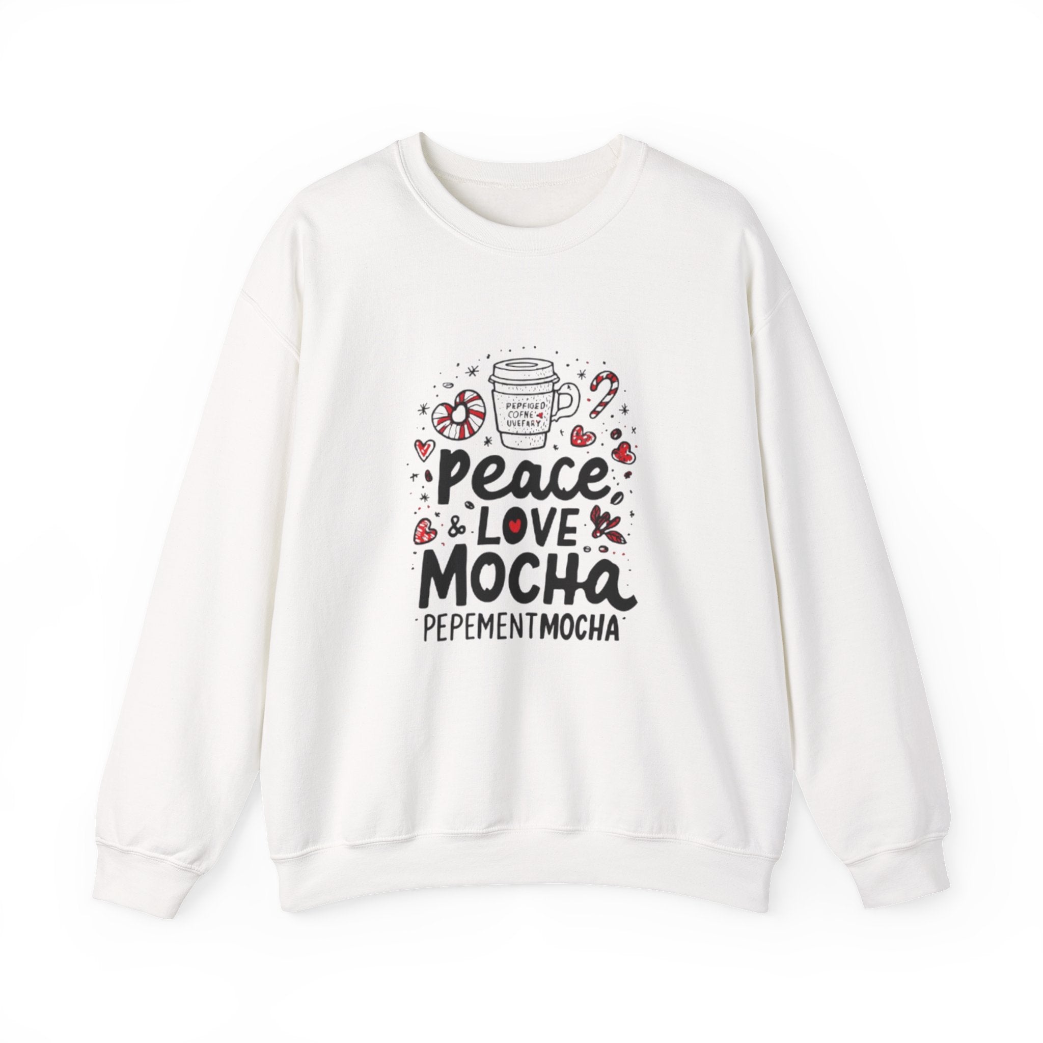 Peppermint Mocha Crewneck Sweatshirt — "Peace & Love Mocha" Holiday Coffee Sweater