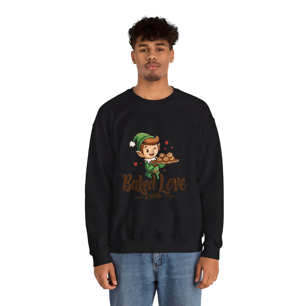Crewneck Sweatshirt — "Baked with Love" Elf Cookie Baker Holiday Tee