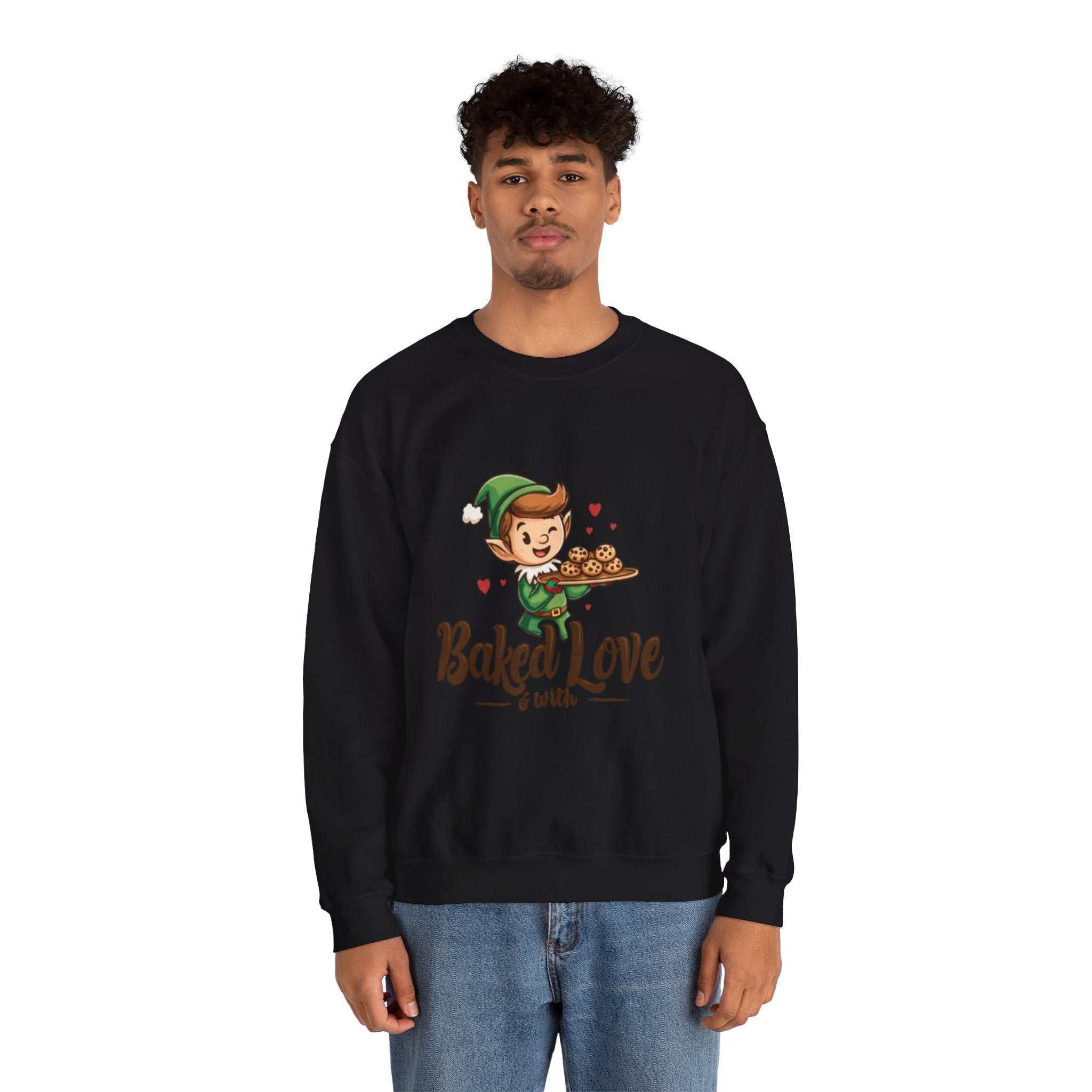 Crewneck Sweatshirt — "Baked with Love" Elf Cookie Baker Holiday Tee