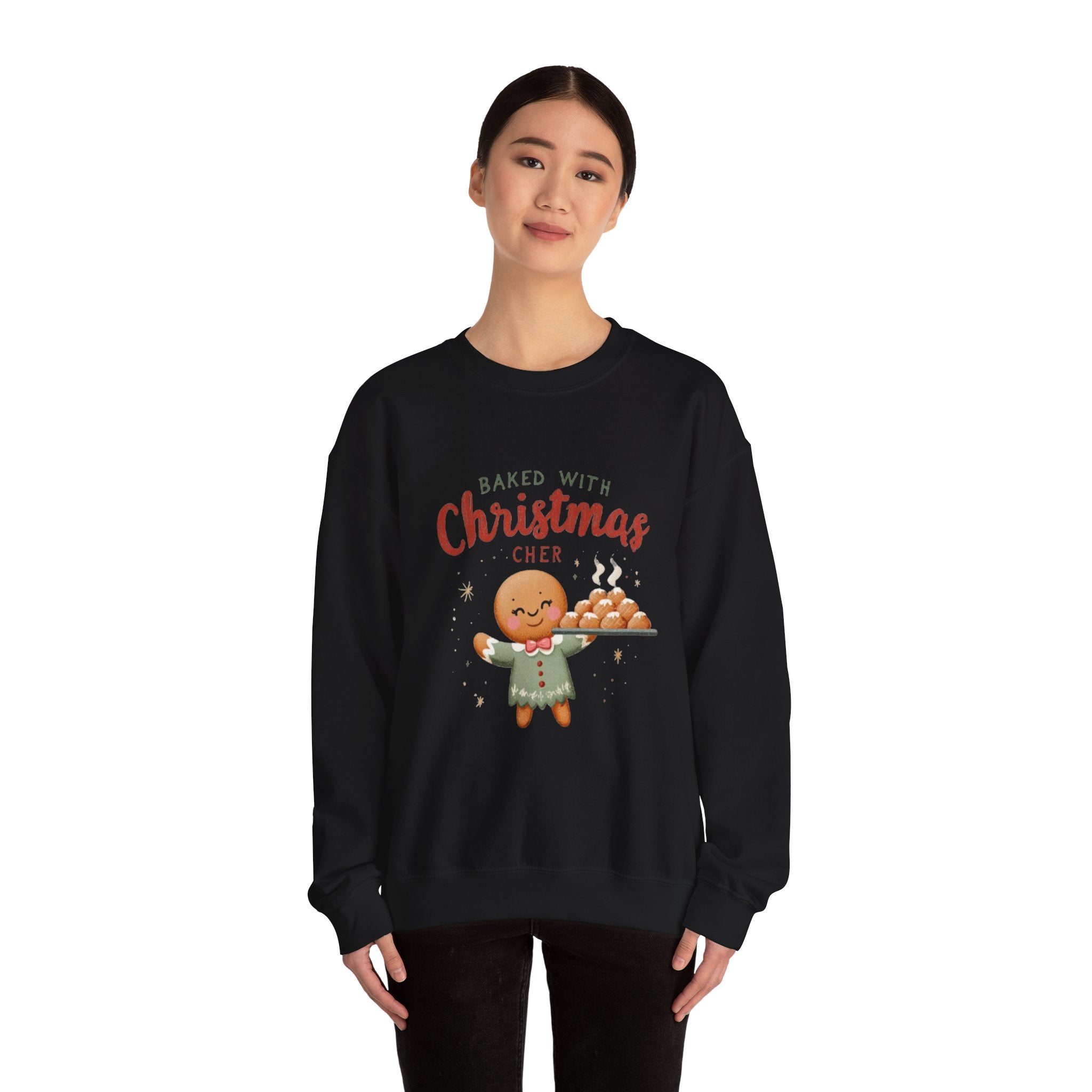 Crewneck Sweatshirt — "Baked With Christmas Cheer" Gingerbread Holiday Sweatshirt