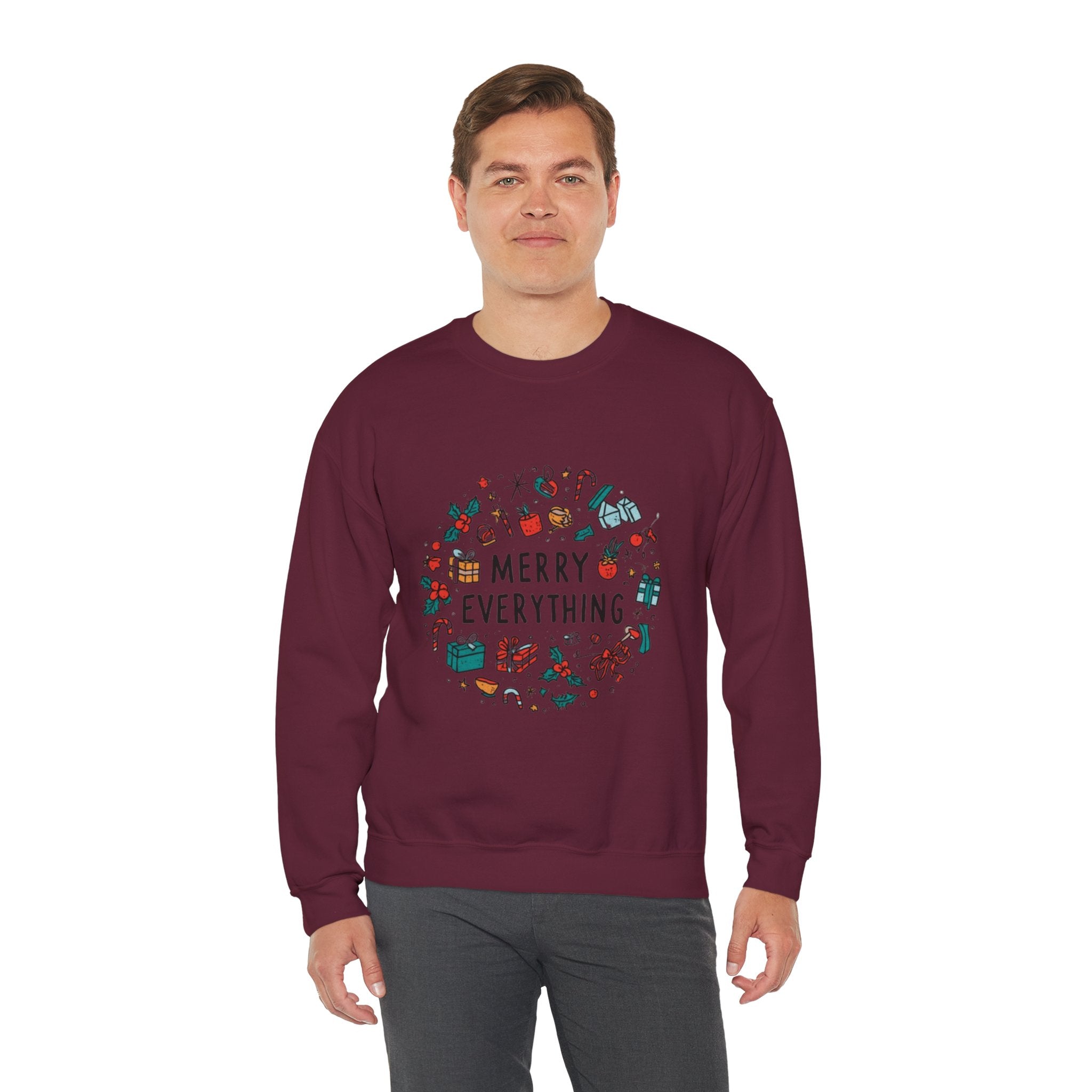 Merry Everything Crewneck Sweatshirt — Holiday Graphic Pullover