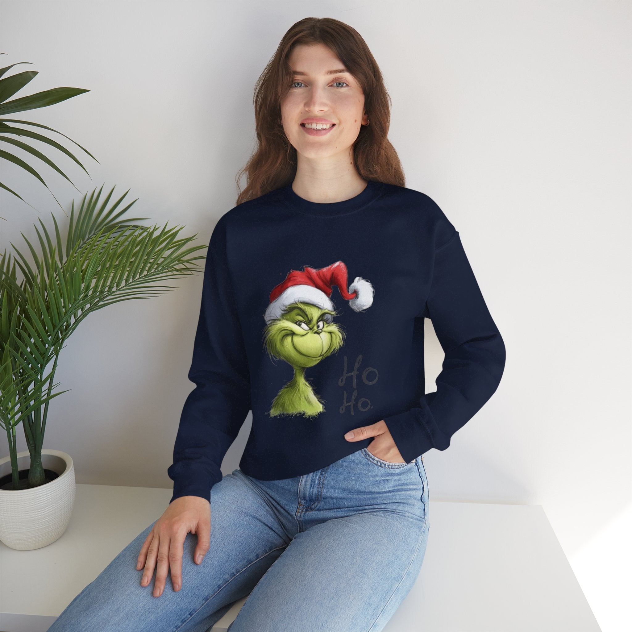 Grinch Santa Crewneck Sweatshirt — 'Ho Ho' Holiday Sweater