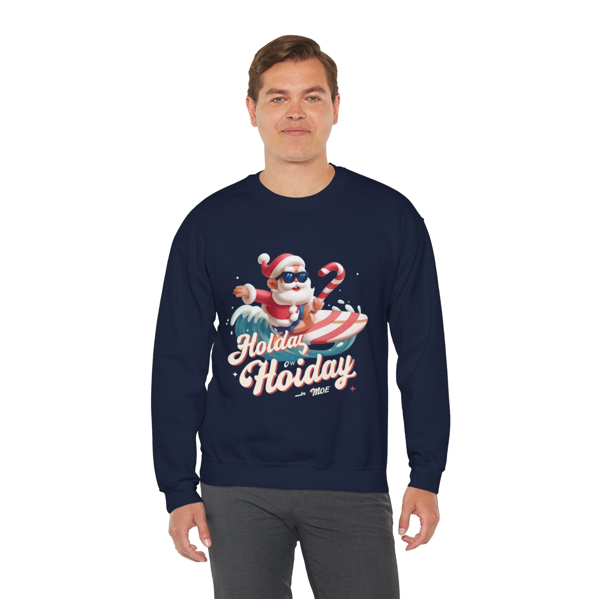 Holiday Holiday Crewneck Sweatshirt — Surfing Santa Christmas Sweatshirt