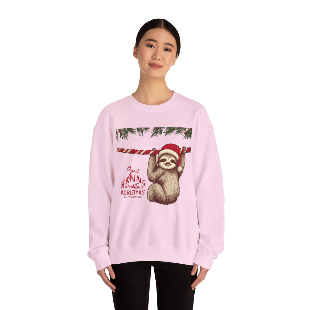 Christmas Sloth Crewneck Sweatshirt – "Just Hanging with My Advent-Christmas" Holiday Sweatshirt