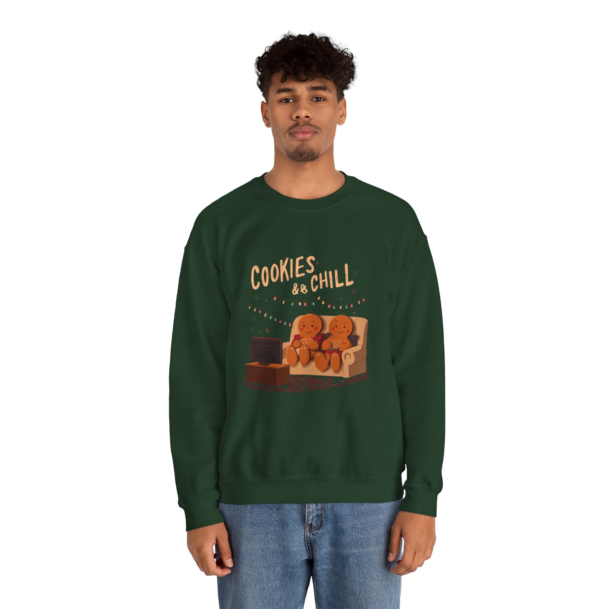 Cookies & Chill Sweatshirt — Cute Gingerbread Movie Night Crewneck