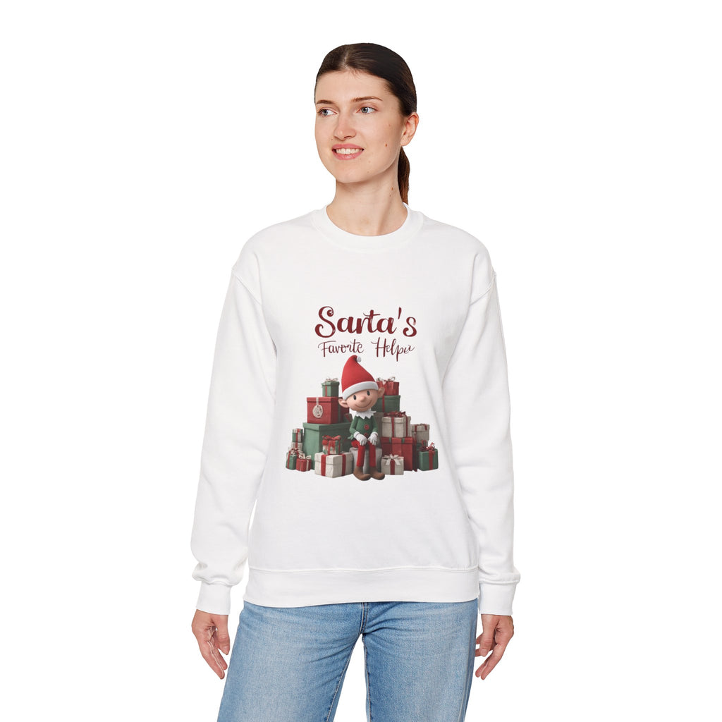 Crewneck Sweatshirt — "Santa's Favorite Helper" Elf Graphic Christmas Pullover