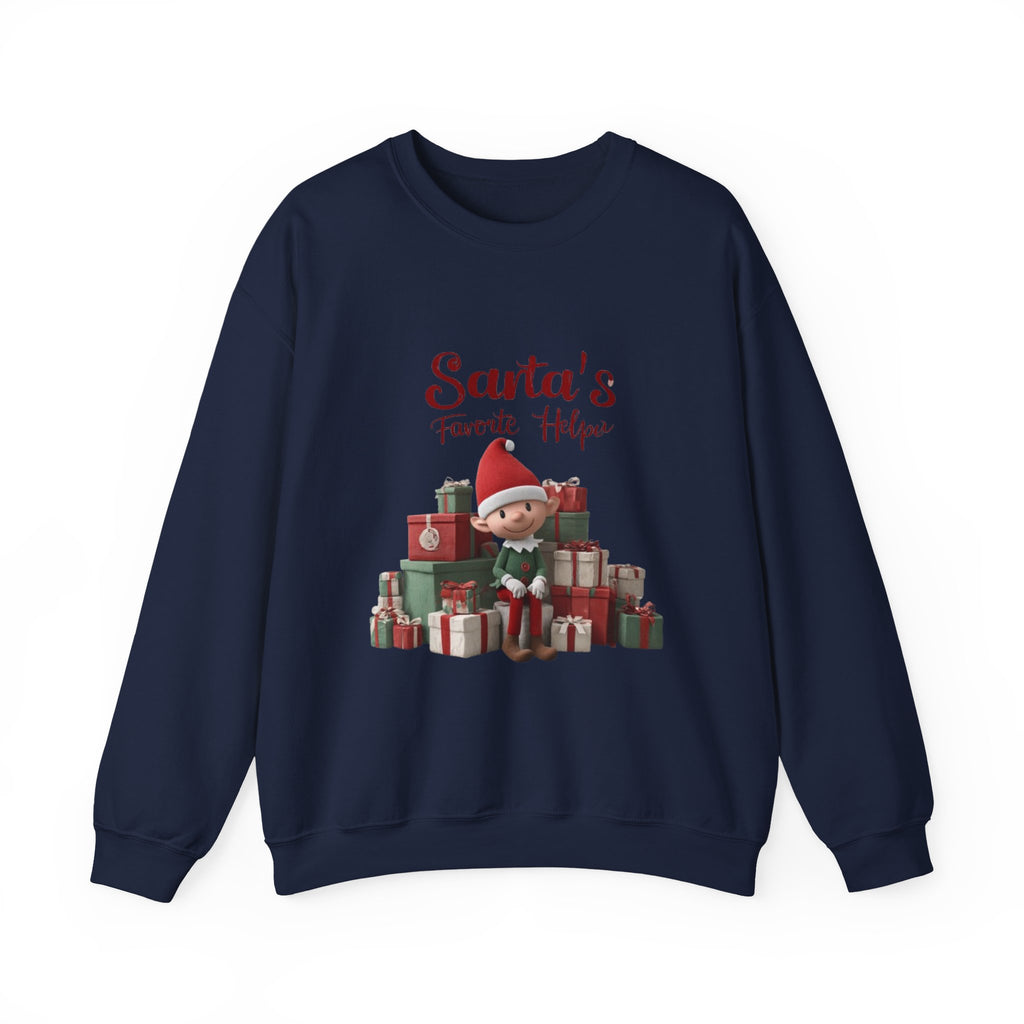 Crewneck Sweatshirt — "Santa's Favorite Helper" Elf Graphic Christmas Pullover