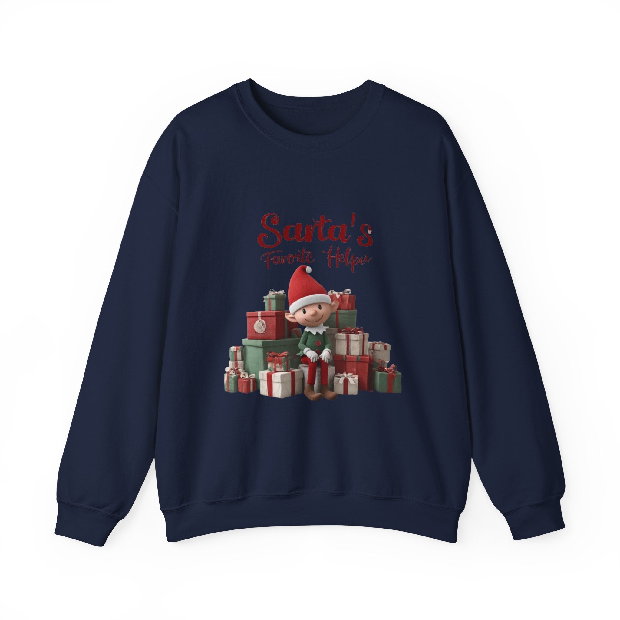 Crewneck Sweatshirt — "Santa's Favorite Helper" Elf Graphic Christmas Pullover