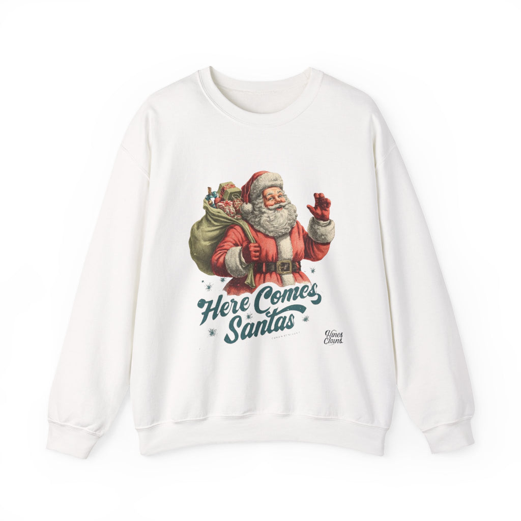 Santa Crewneck Sweatshirt — 'Here Comes Santa' Vintage Christmas Sweater