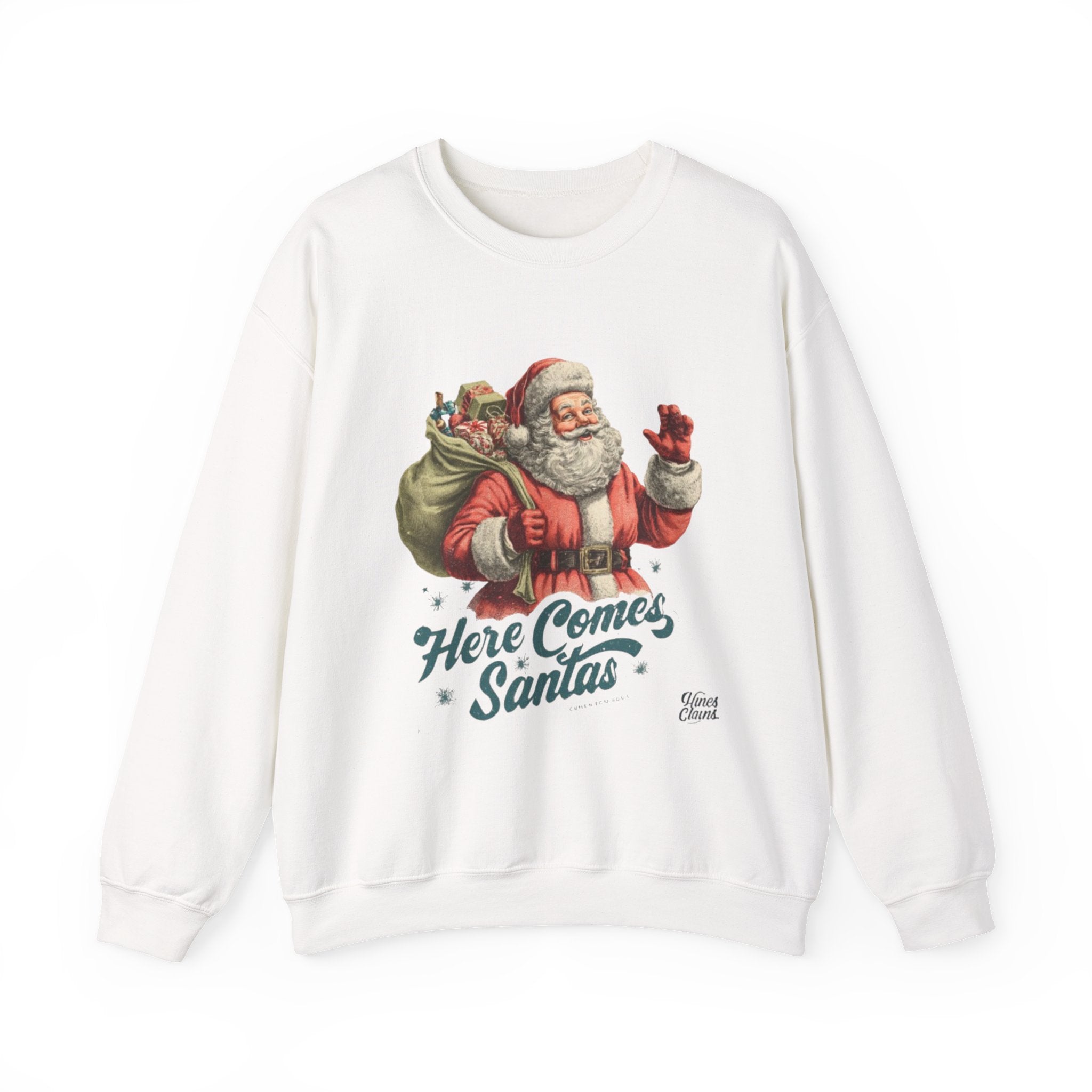 Santa Crewneck Sweatshirt — 'Here Comes Santa' Vintage Christmas Sweater