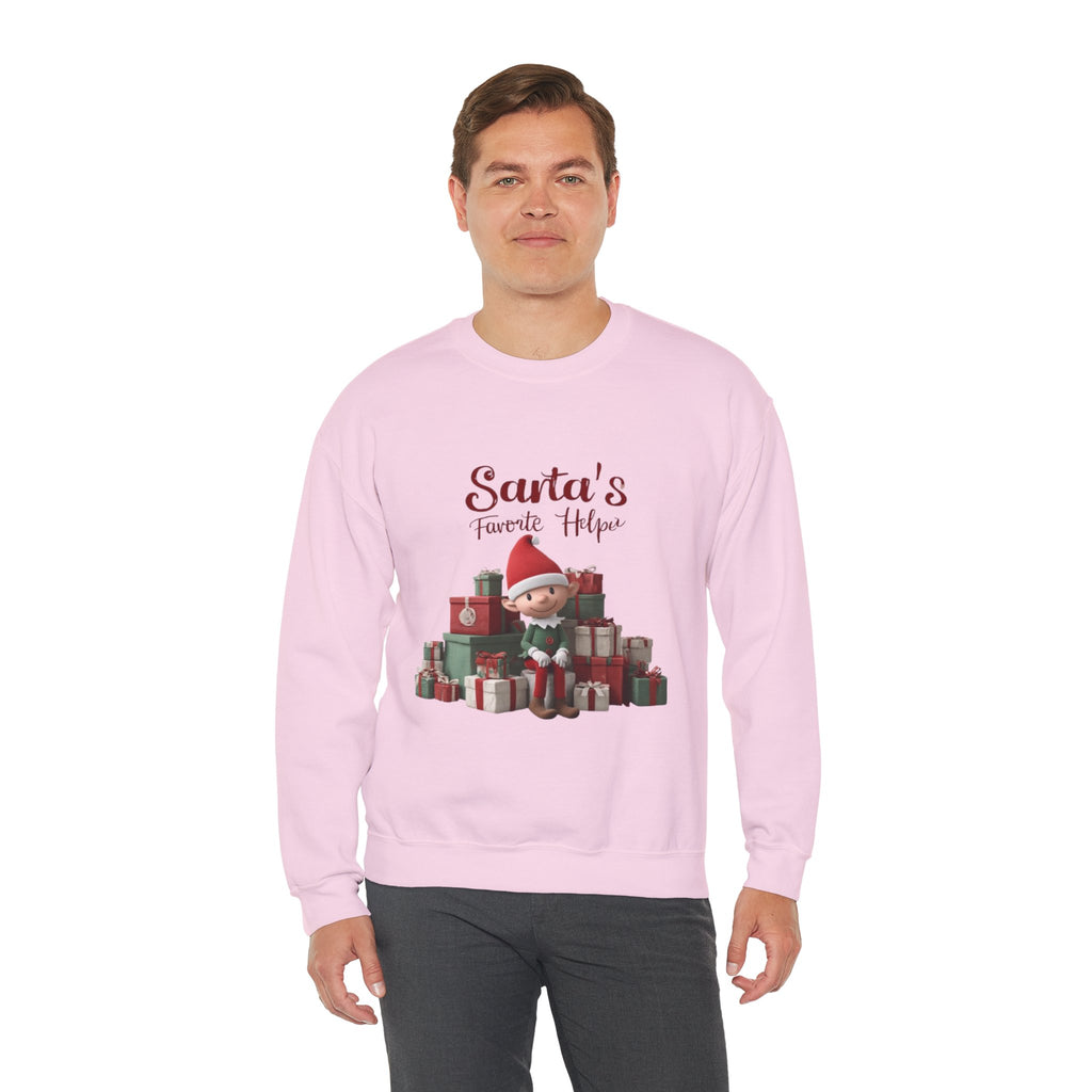 Crewneck Sweatshirt — "Santa's Favorite Helper" Elf Graphic Christmas Pullover