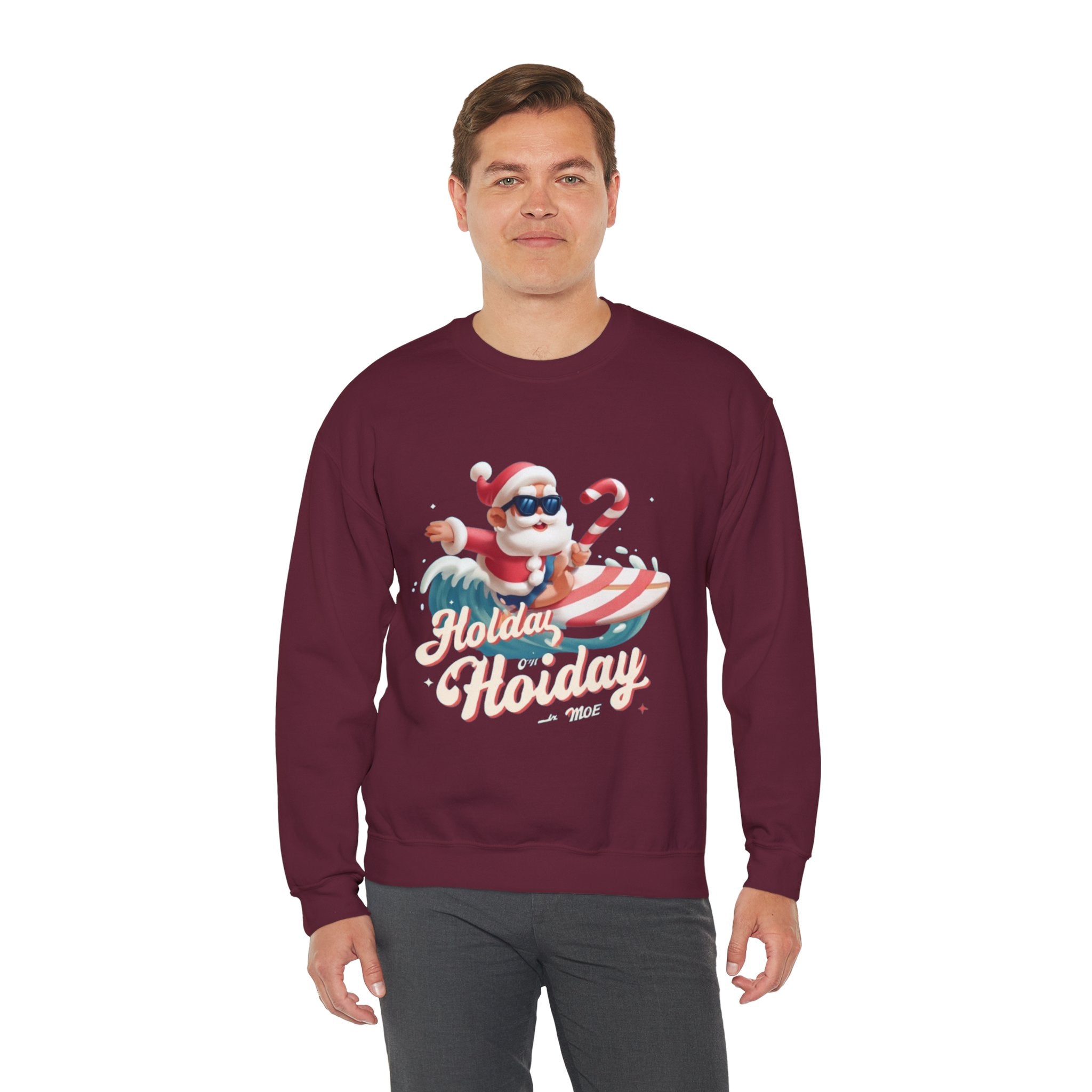 Holiday Holiday Crewneck Sweatshirt — Surfing Santa Christmas Sweatshirt