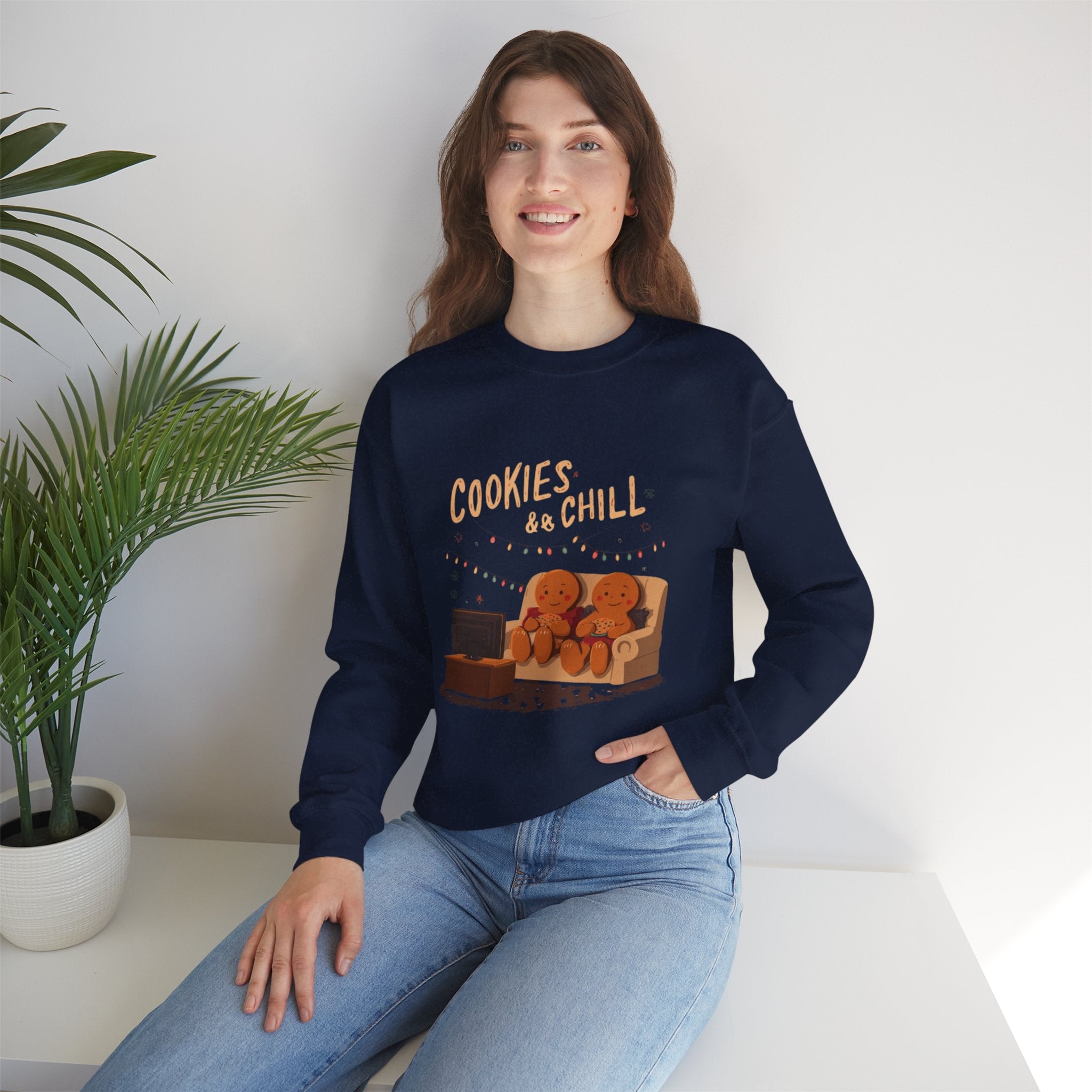 Cookies & Chill Sweatshirt — Cute Gingerbread Movie Night Crewneck