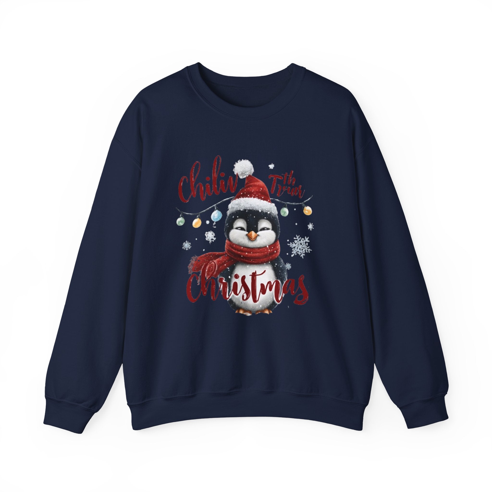 Christmas Penguin Crewneck Sweatshirt — "Chillin' With the Vibes" Holiday Pullover