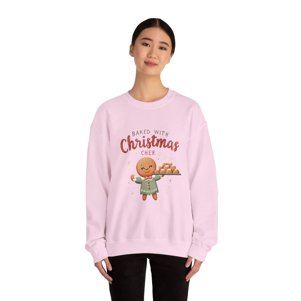 Crewneck Sweatshirt — "Baked With Christmas Cheer" Gingerbread Holiday Sweatshirt