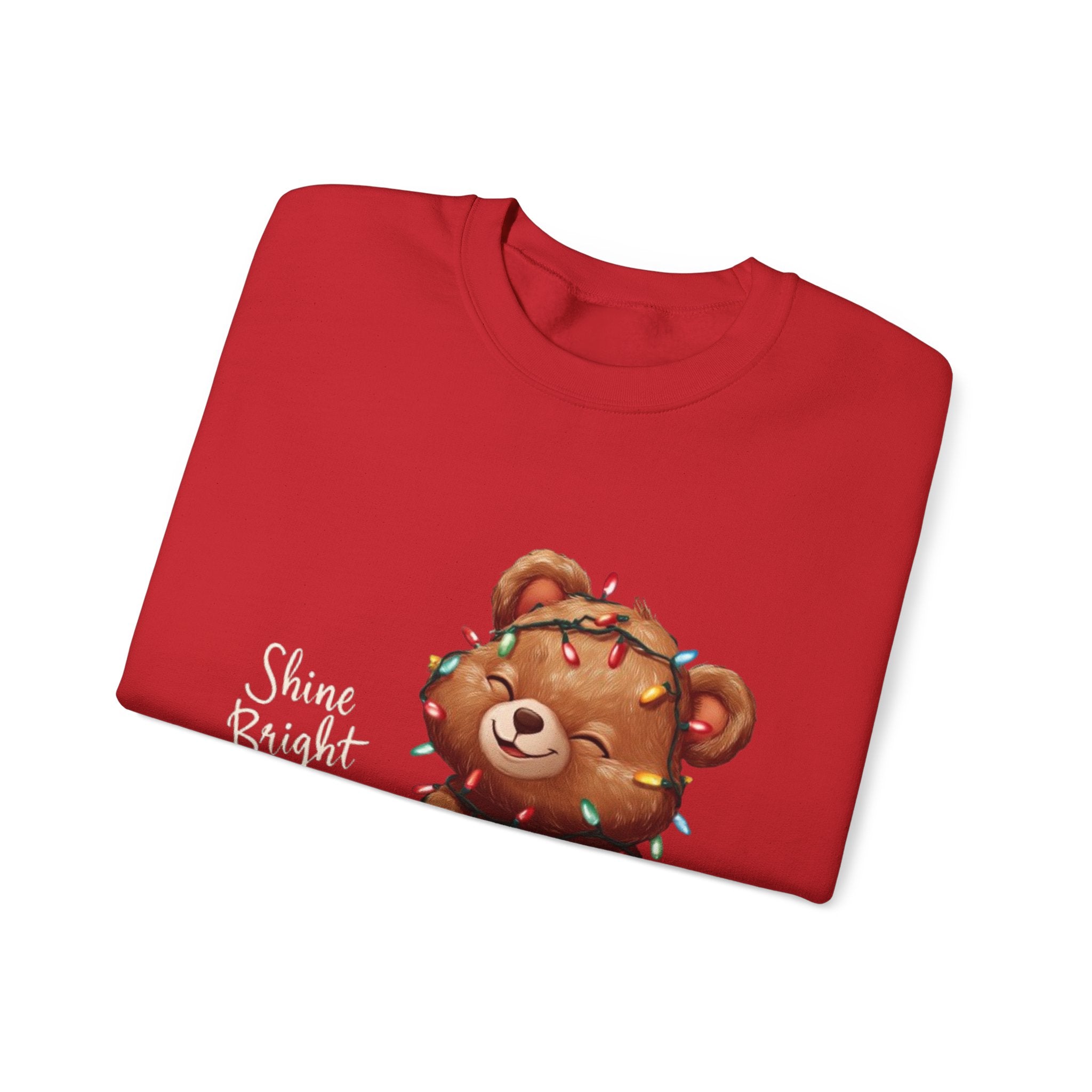 Crewneck Sweatshirt — Cute Teddy Wrapped in Christmas Lights Holiday Pullover