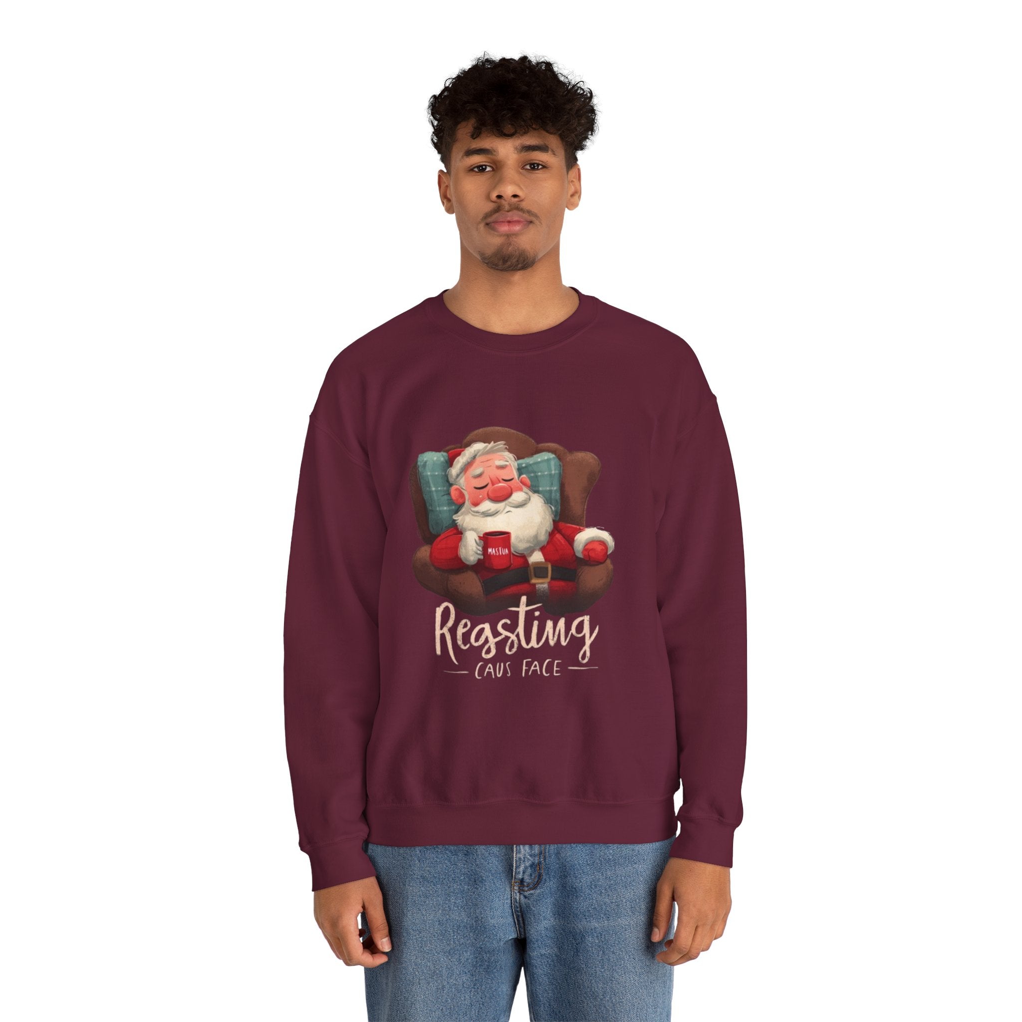 Crewneck Sweatshirt — "Resting Claus Face" Santa Holiday Graphic