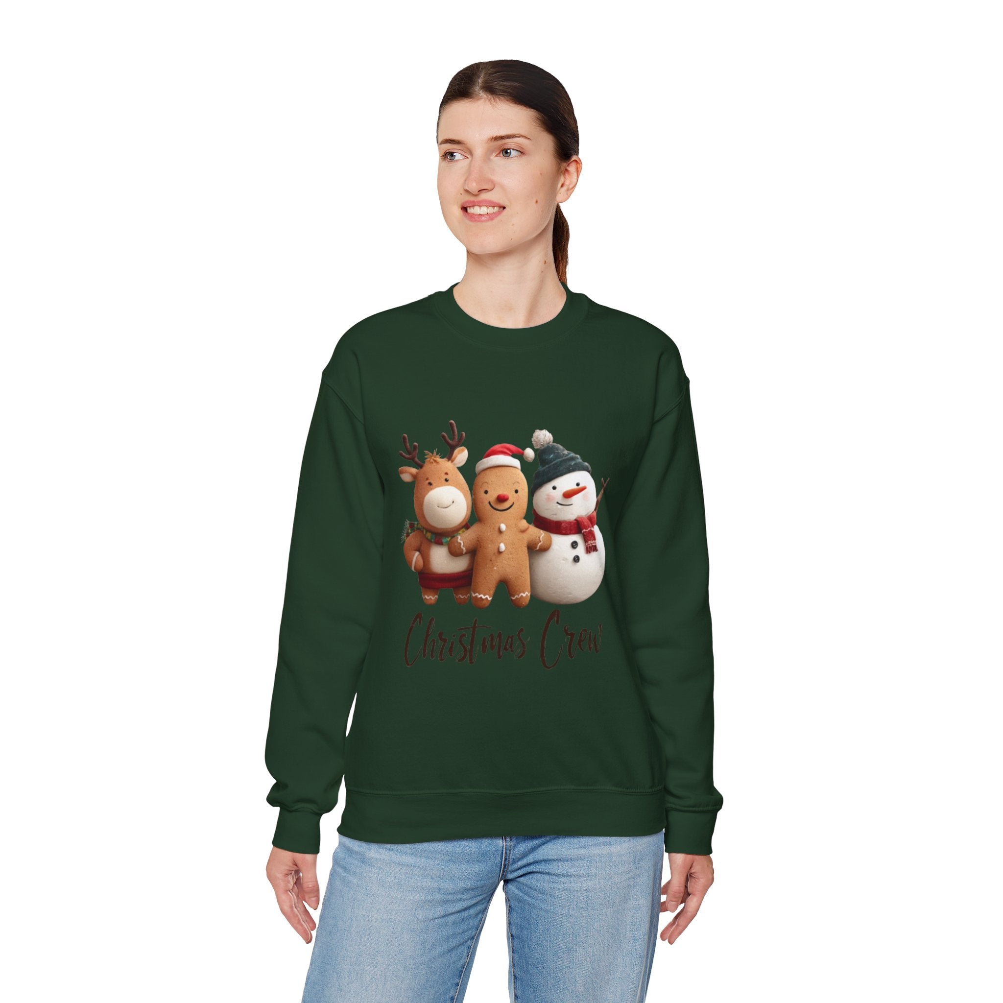 Christmas Crew Sweatshirt — Cute Gingerbread, Reindeer & Snowman Holiday Pullover