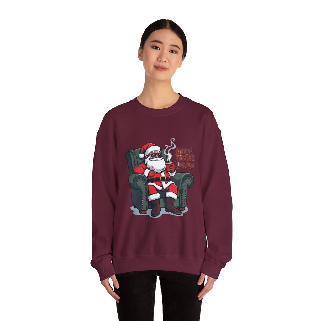 Chillin' Through the Snow Crewneck Sweatshirt — Relaxed Santa Christmas Pullover