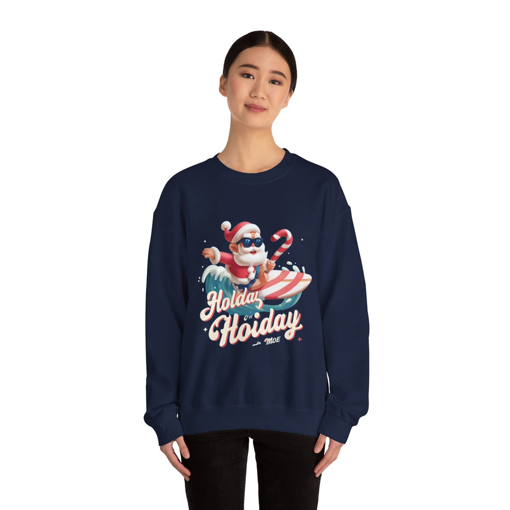 Holiday Holiday Crewneck Sweatshirt — Surfing Santa Christmas Sweatshirt