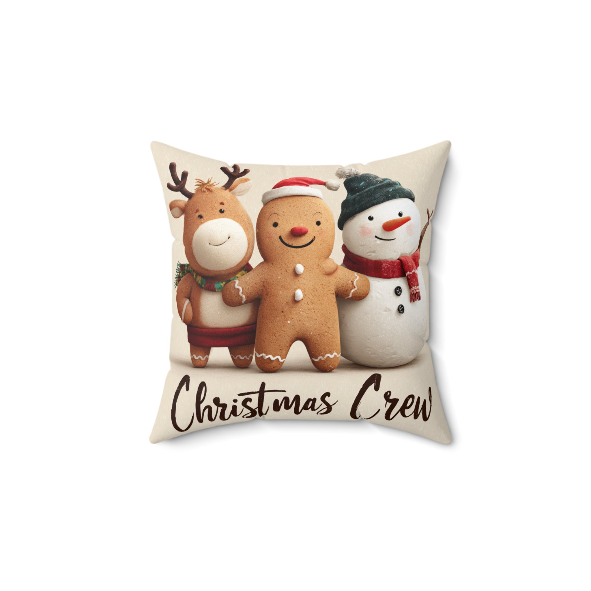 Christmas Crew Holiday Pillow - Cute Gingerbread, Reindeer & Snowman Decorative Throw Pillow