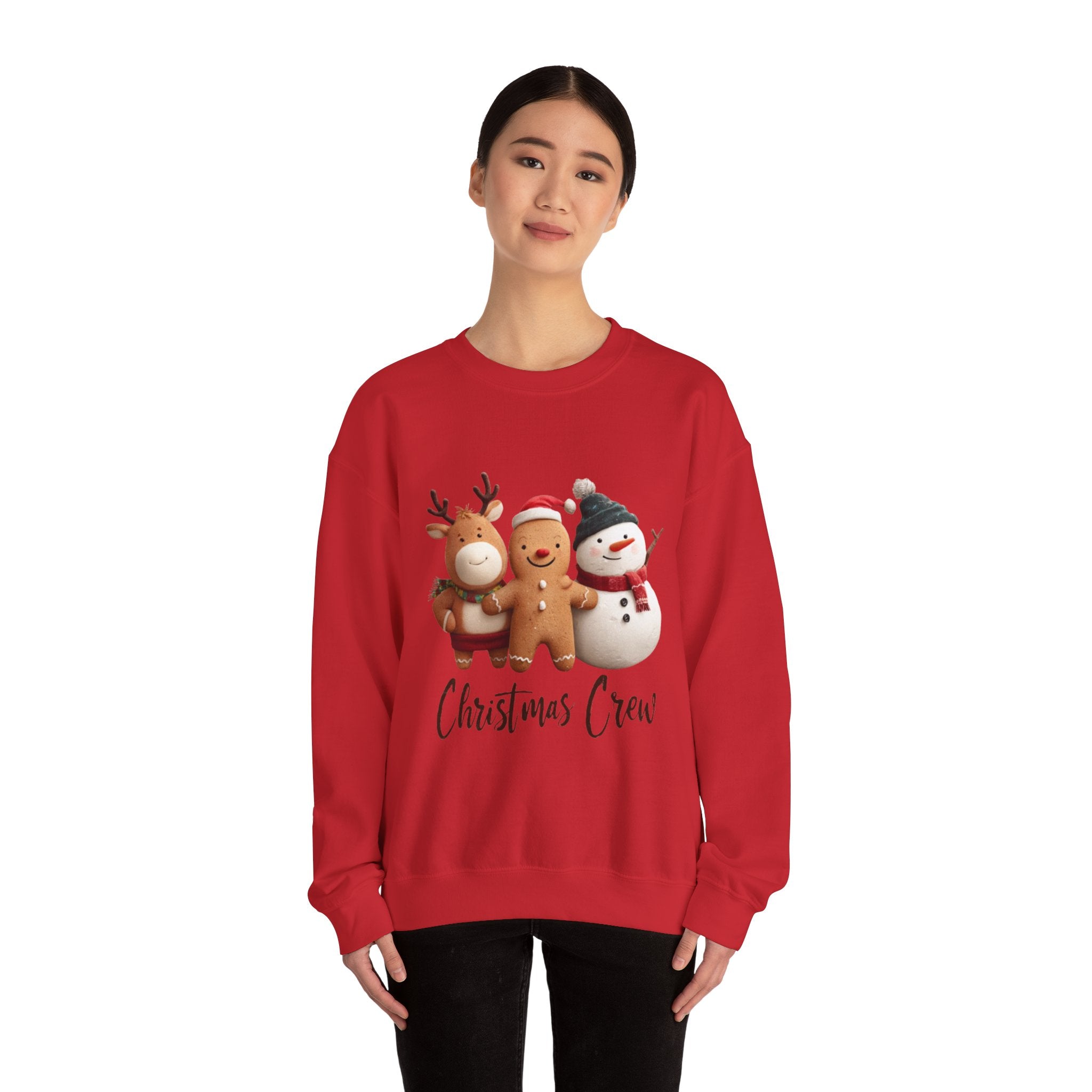 Christmas Crew Sweatshirt — Cute Gingerbread, Reindeer & Snowman Holiday Pullover