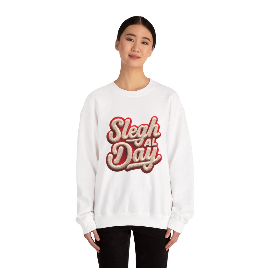 Crewneck Sweatshirt – "Sleigh All Day" Retro Christmas Holiday Pullover