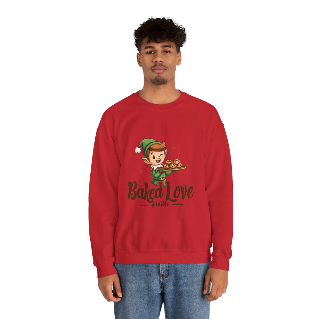 Crewneck Sweatshirt — "Baked with Love" Elf Cookie Baker Holiday Tee